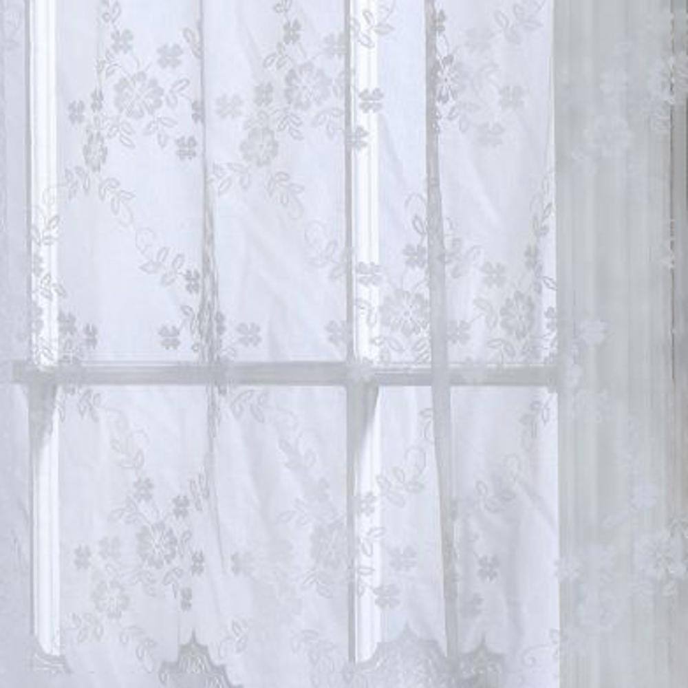 Left. Commonwealth Home Fashions - Habitat Mona Lisa Jacquard Scalloped Lace Tailored Tiers Pair - 56"x36" White - White.