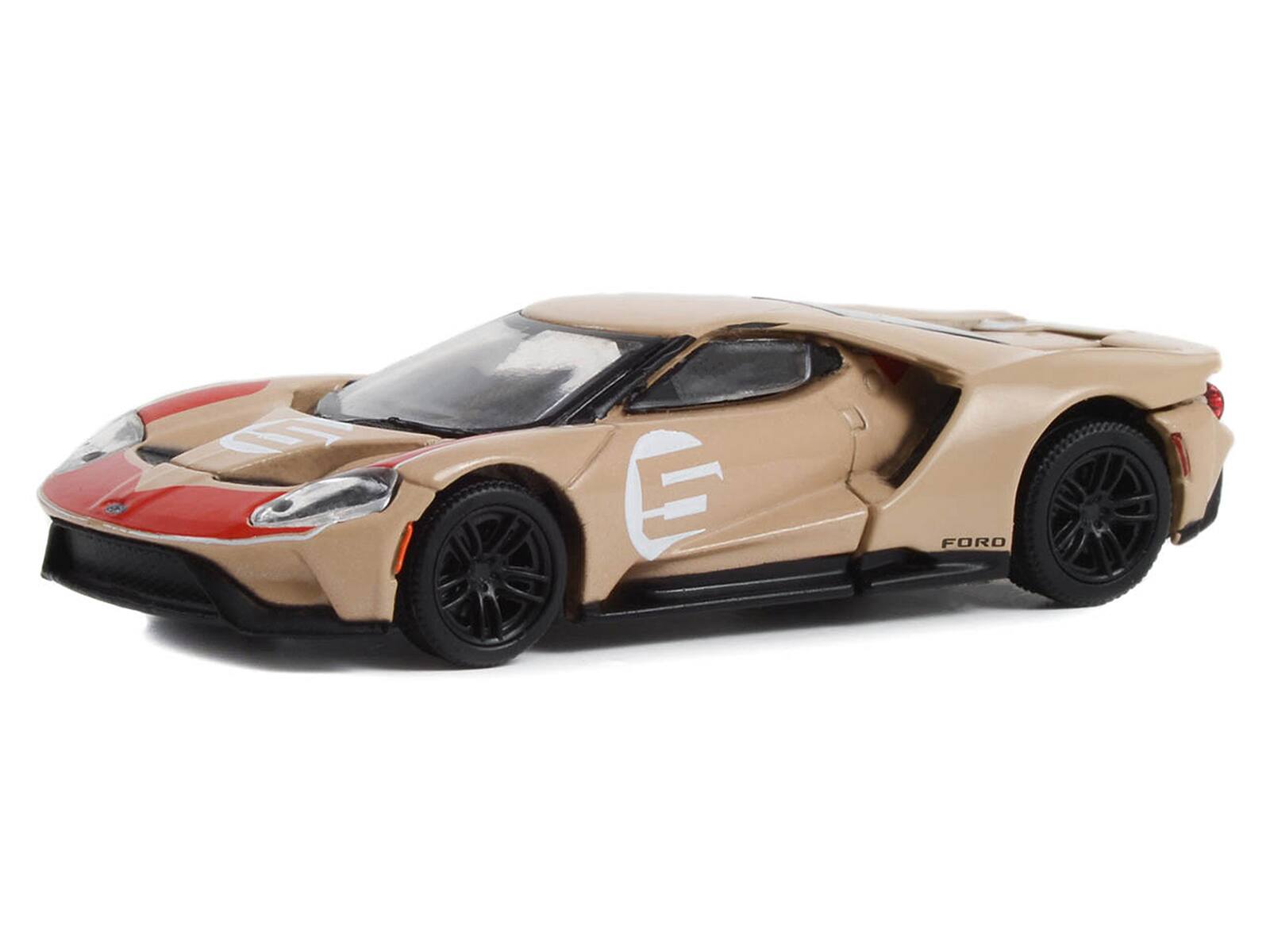 Angle. Greenlight - 2022 Ford GT Heritage Edition #5 Holman-Moody "1966 Le Mans 1-2-3 Sweep Tribute" Gold/Red "Hobby Exclusive" 1/64 - Gold Metallic And Red.