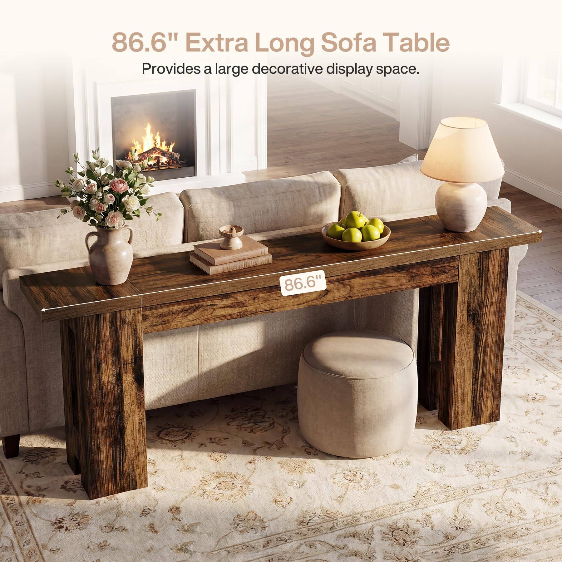 Tribesigns 86.6 Inch Extra Long Console Table, Rustic Narrow Farmhouse ...
