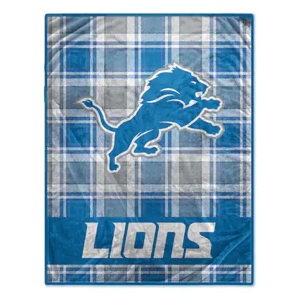 Front. Pegasus - Detroit Lions 66" x 95" Oversized Plaid FAN-mily Ultra Cozy Blanket - Multicolor.