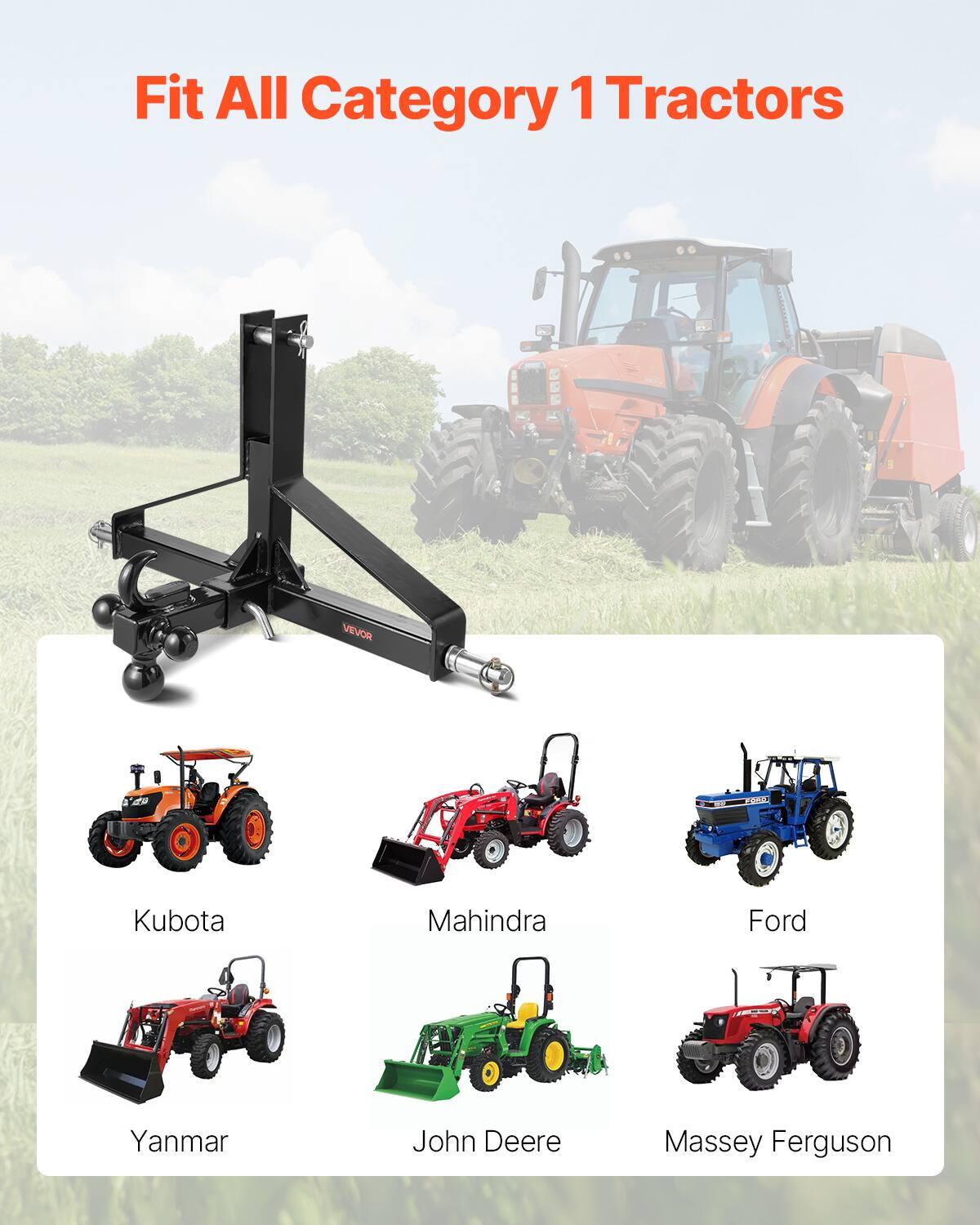 Fit All Category 1 Tractors

- Kubota
- Mahindra
- Ford
- Yanmar
- John Deere
- Massey Ferguson