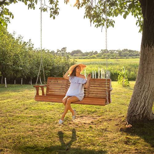 Alt View 7. Winado - 5 FT Patio Wooden Porch Swing, Heavy Duty 880 LBS Swing Chair Bench, with Hanging Chains for Outdoor Courtyard Garden - Brown.