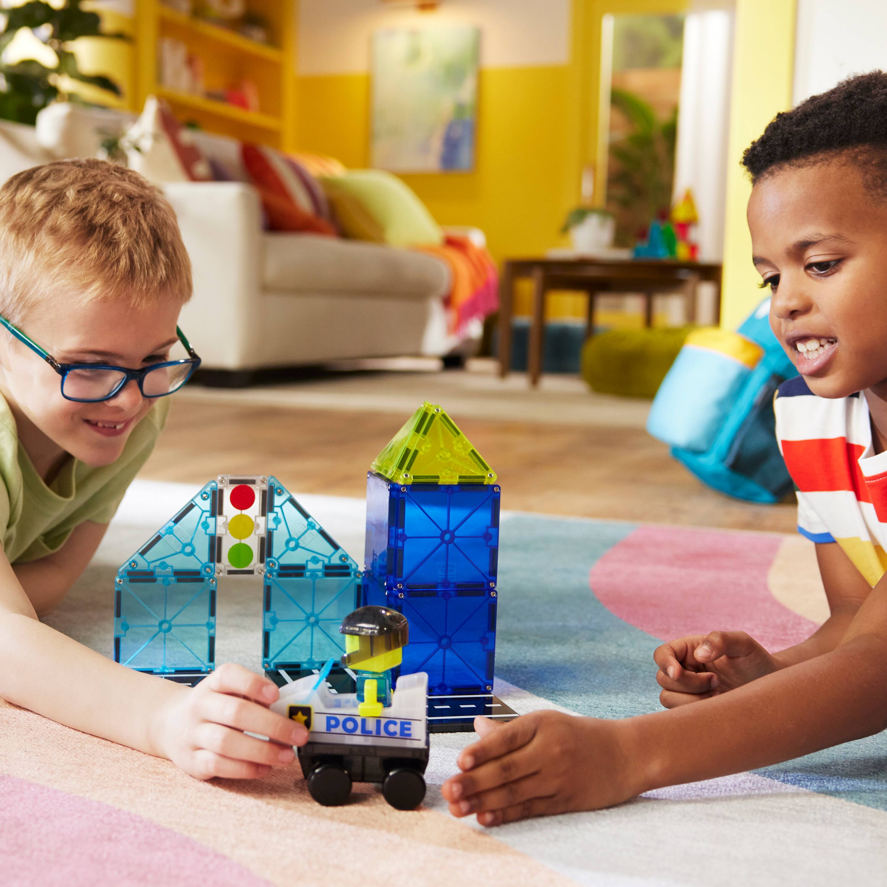 Left. Magna-Tiles - Police Patrol 20-Piece Magnetic Construction Set, THE ORIGINAL MAGNA-TILES.