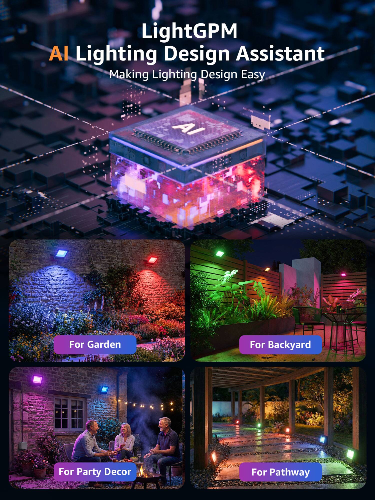 Lepro F2 AI Flood Lights Outdoor, 30W LED Smart Landscape Lighting APP ...