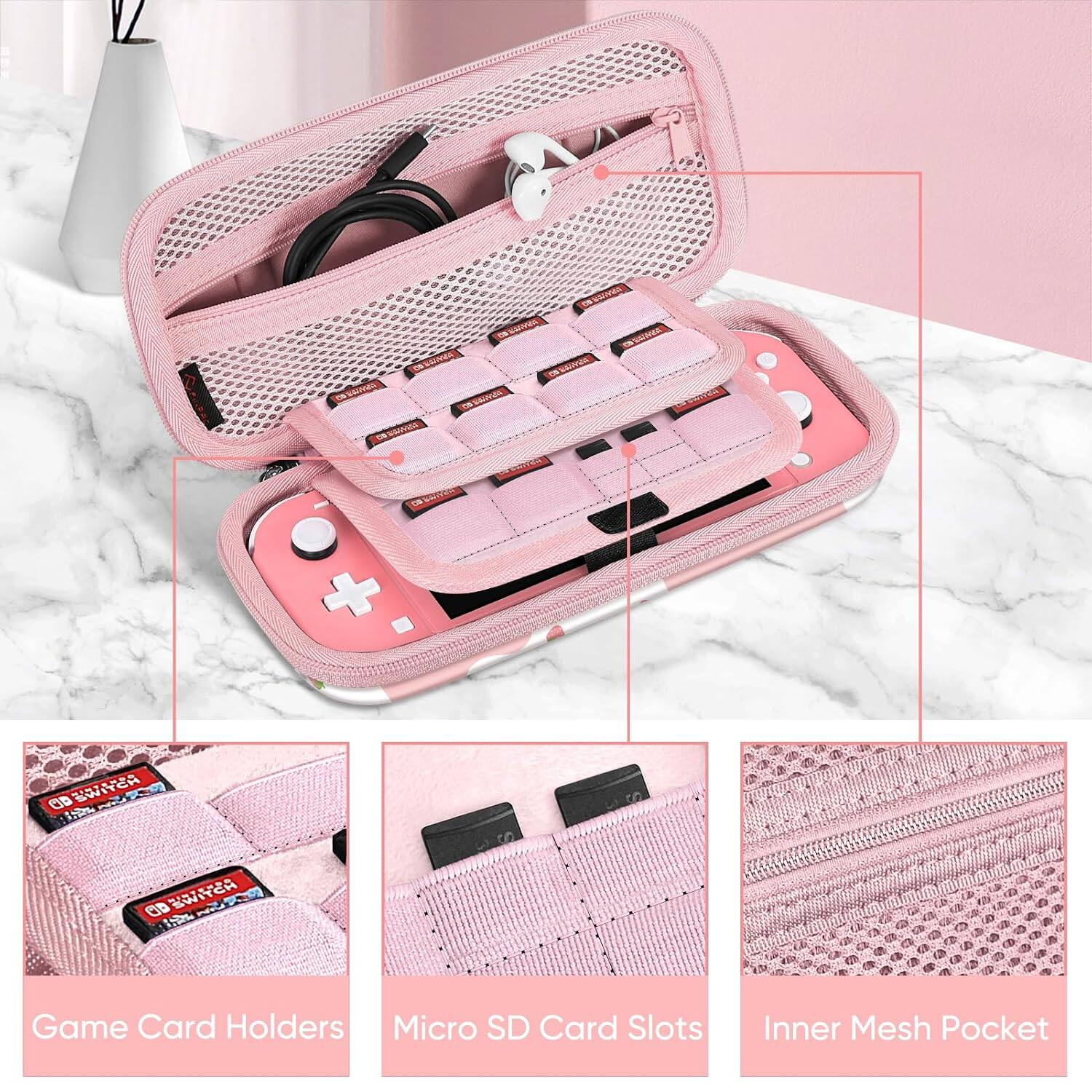 CO VARVASE as OR WWW.RO 100% CO CALYWAY CHICKEN OR - SWITCH BROYER +  
SWITCH  
Game Card Holders Micro SD Card Slots  
Inner Mesh Pocket