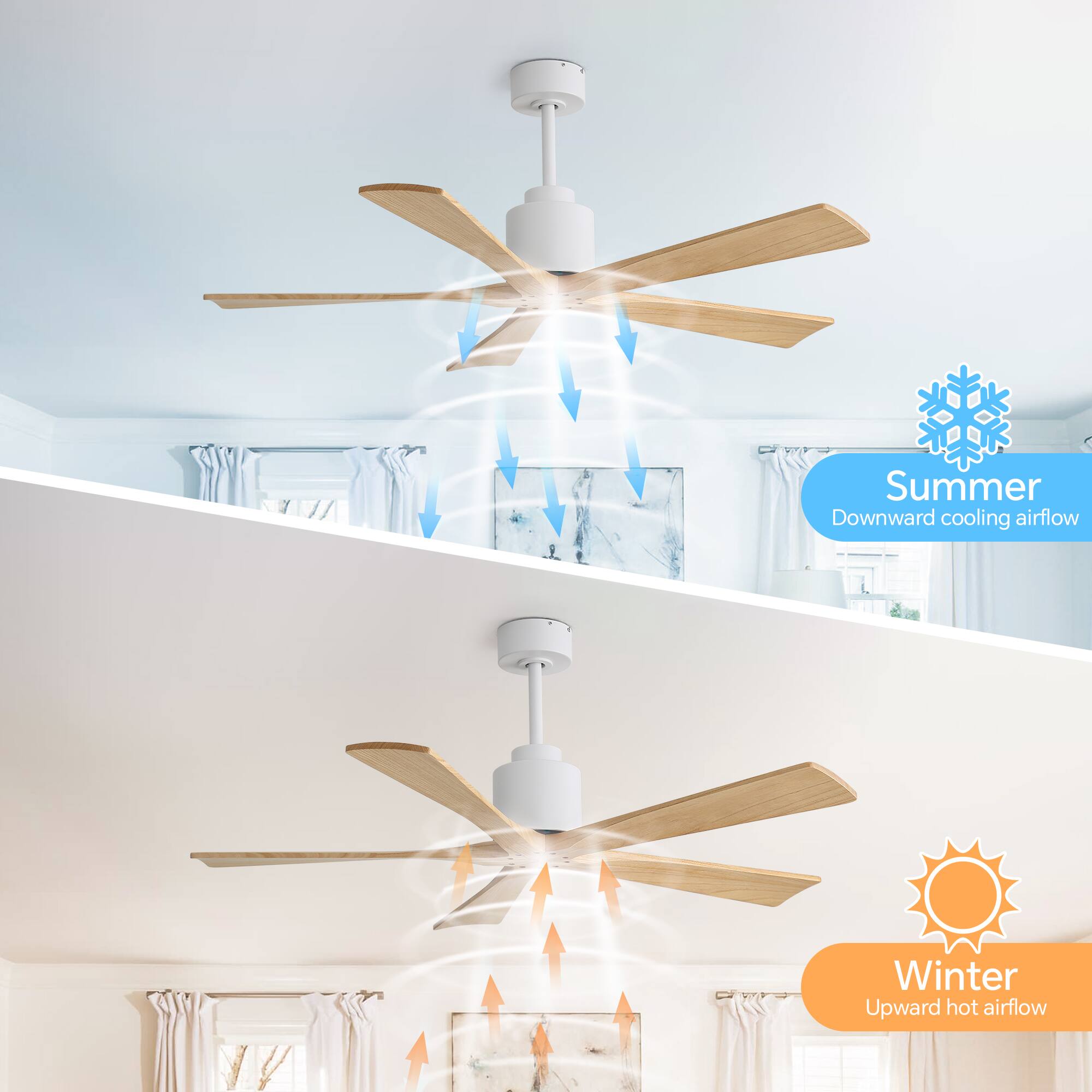 Summer: Downward cooling airflow  
Winter: Upward hot airflow