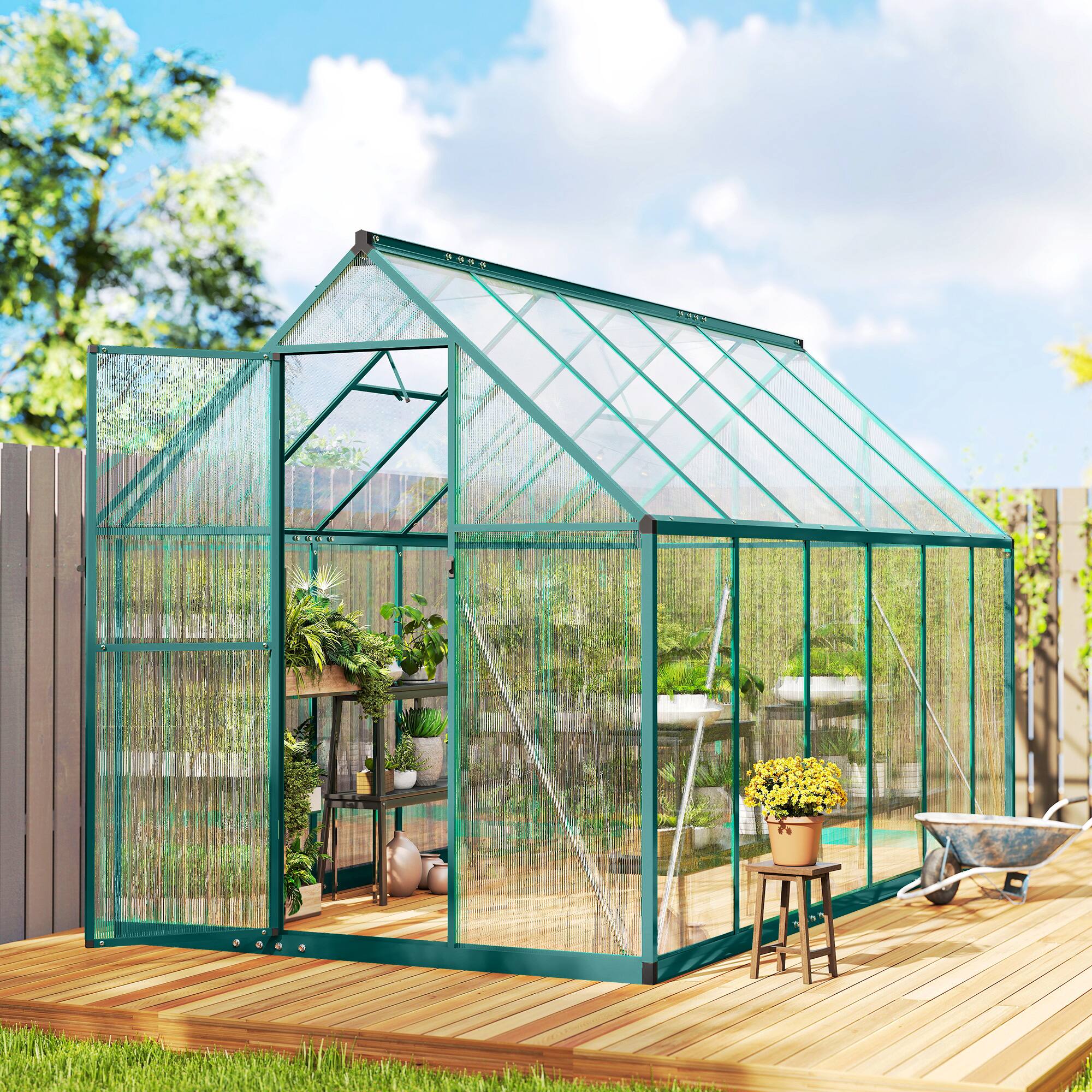 Alt View 8. Outsunny - Greenhouse with Swing Door and Two Adjustable Roof Vents, Aluminum Walk-in Greenhouse, 11x6 ft.