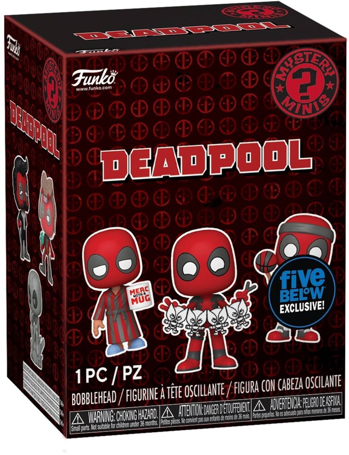 DEADPOOL Funko Mystery Minis www.funko.com 2 MINIC DEADPOOL MERC WITH MUG five BELOW EXCLUSIVE! 1 PC/PZ PC / PZ / FIGURA CON CABEZA OSCILANTE / FIGURINE À TÊTE OSCILLANTE / BOBBLEHEAD ! ADVERTENCIA: PELIGRO DE ASFIXIA. HAZARD. ATTENTION: DANGER D'ÉTOUFFEMENT. oil IS adecuado para niños menores de 36 meses ! WARNING: CHOKING enfants de moins de 36 mois Partes pequeñas. Ne convient pas a for children under 36 months. Petites pièces. Small parts. Not suitable