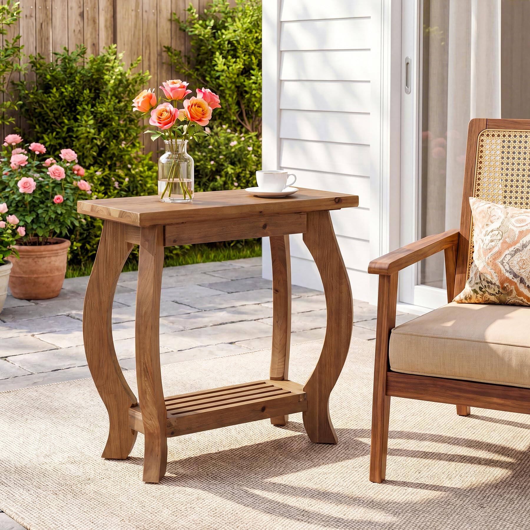 Alt View 3. Tribesigns - Solid Wood End Table Set of 2, 3-Drawer Narrow Side Table, Brown - Brown.