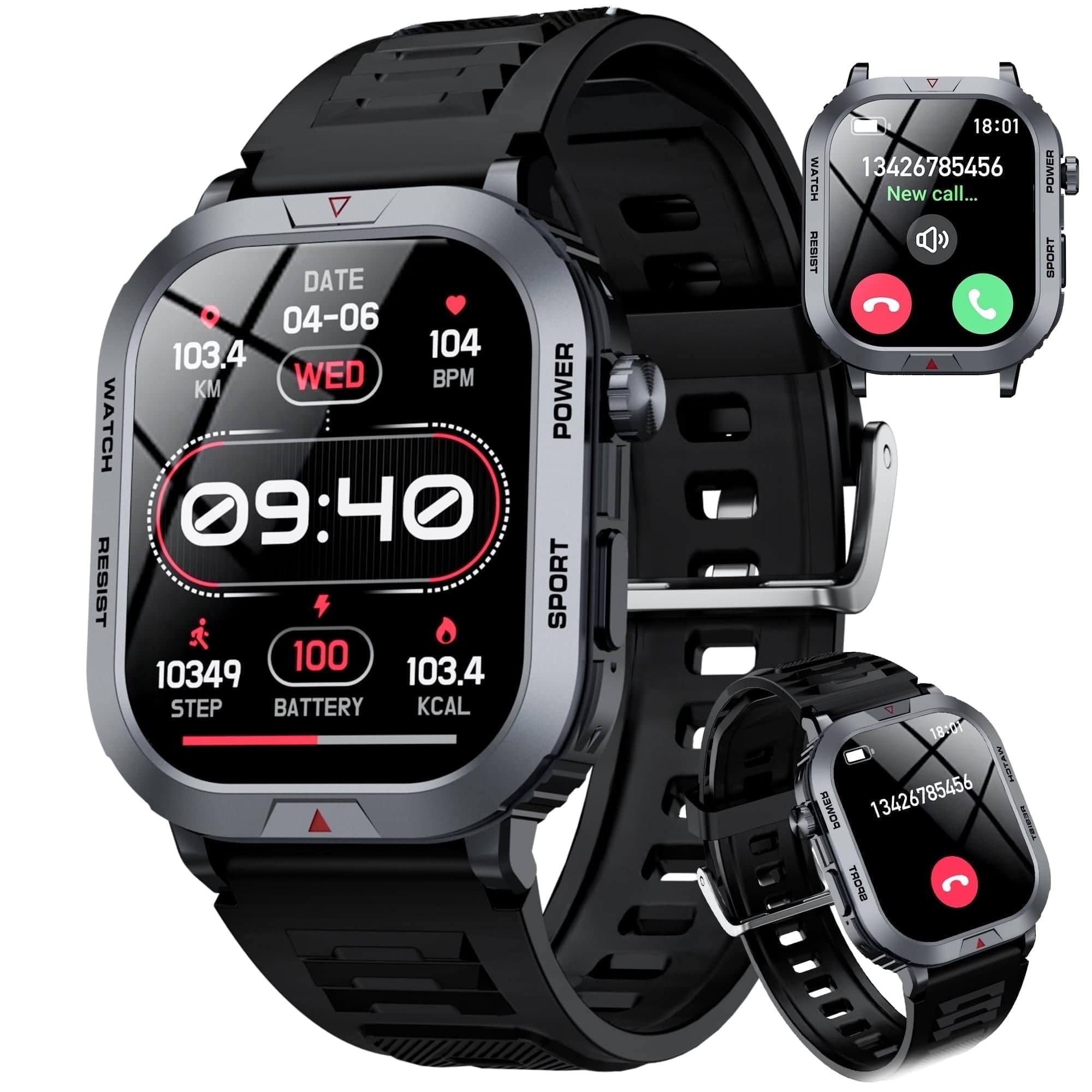 VEAT00L - STA ZW66 Smart Watch | IP68 Waterproof, 180+ Sports Modes, 2.01" Screen, Bluetooth Call for Men & Women - Black - (2025)