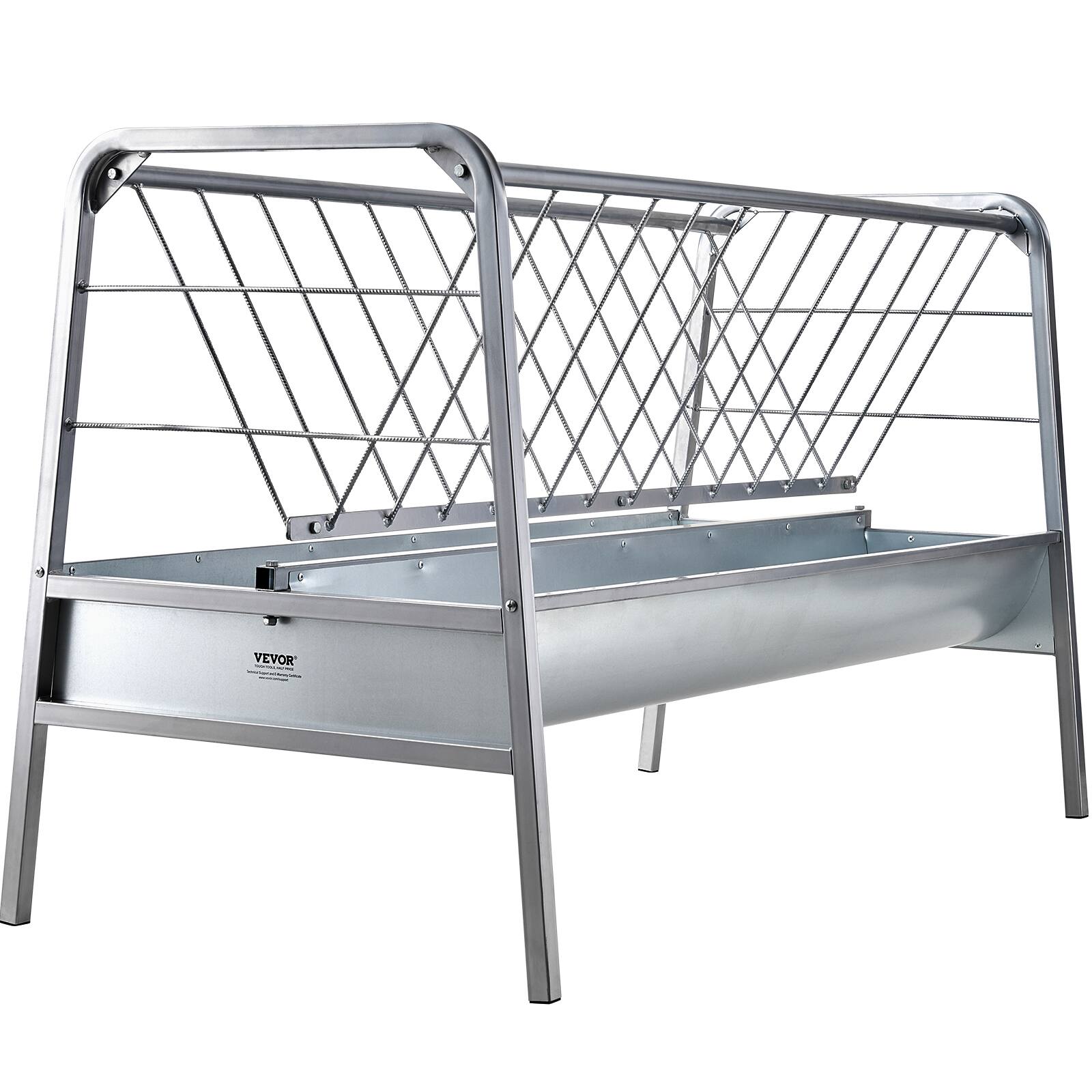 Front. VEVOR - Livestock Hay Feeder, 2 in 1 Grain & Hay Feeder, 80-Gallon Capacity Pasture Feeder, 59" Long Goat Hay Feeder - silver.