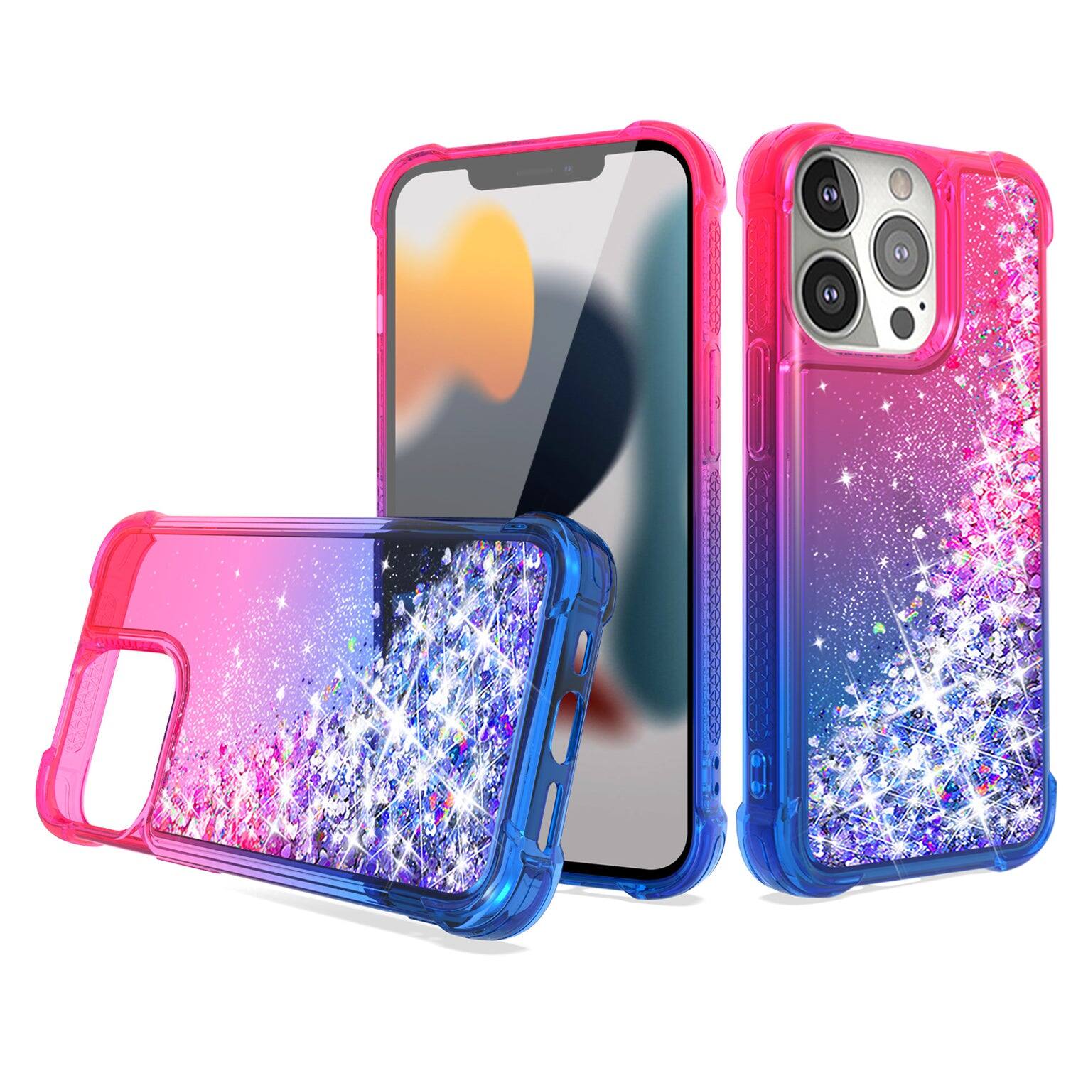 Reiko - Shiny Flowing Glitter Liquid Bumper Case For Apple Iphone 13 Pro In - Pink