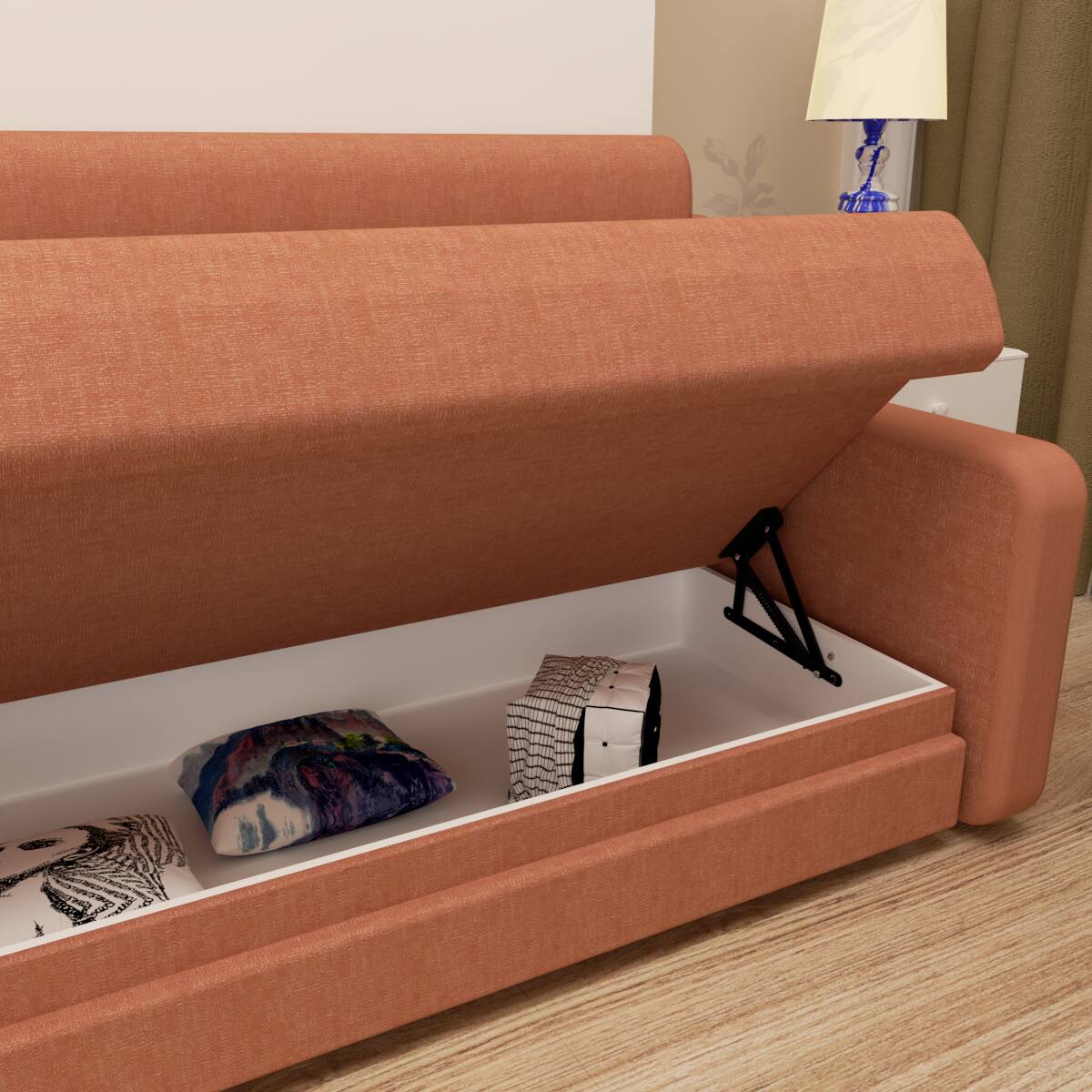 Alt View 5. Tiramisubest - Orange Plywood Modern Murphy Bed with Sofa for Bedroom, Space Saving, Easy Assembly - Orange.