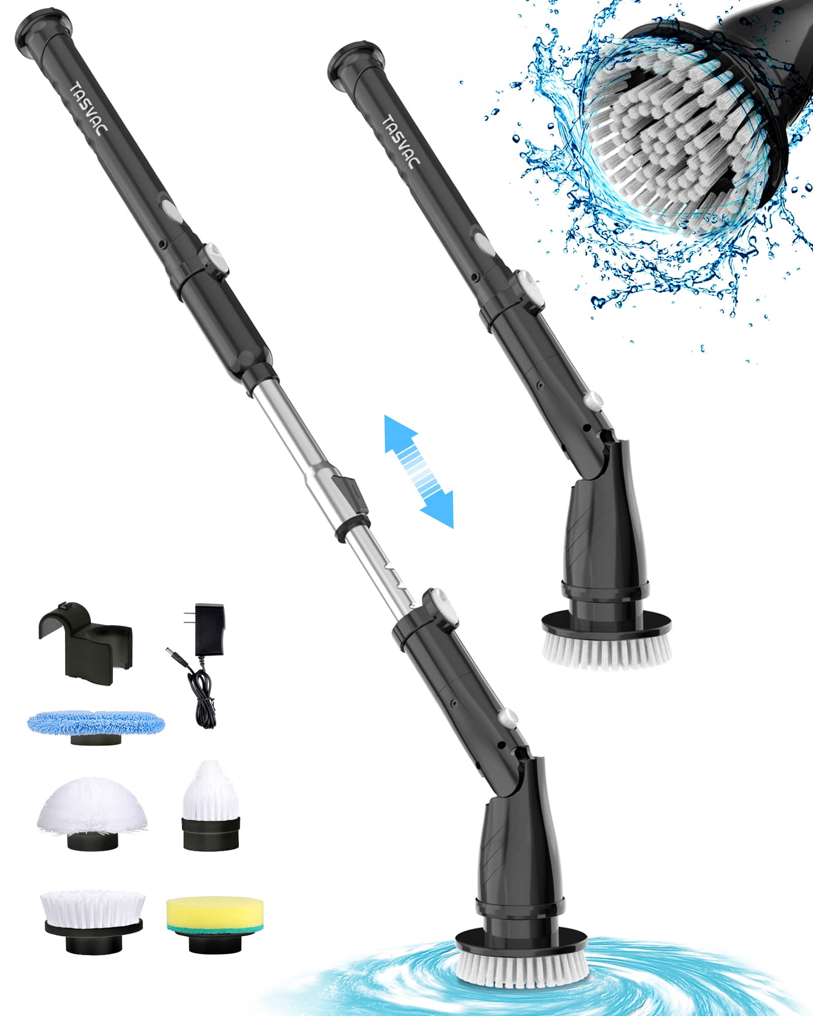 Dexmalle - Dexmalle-Electric Spin Scrubber Cordless Cleaning Brush with 5 Replaceable Heads-BLACK