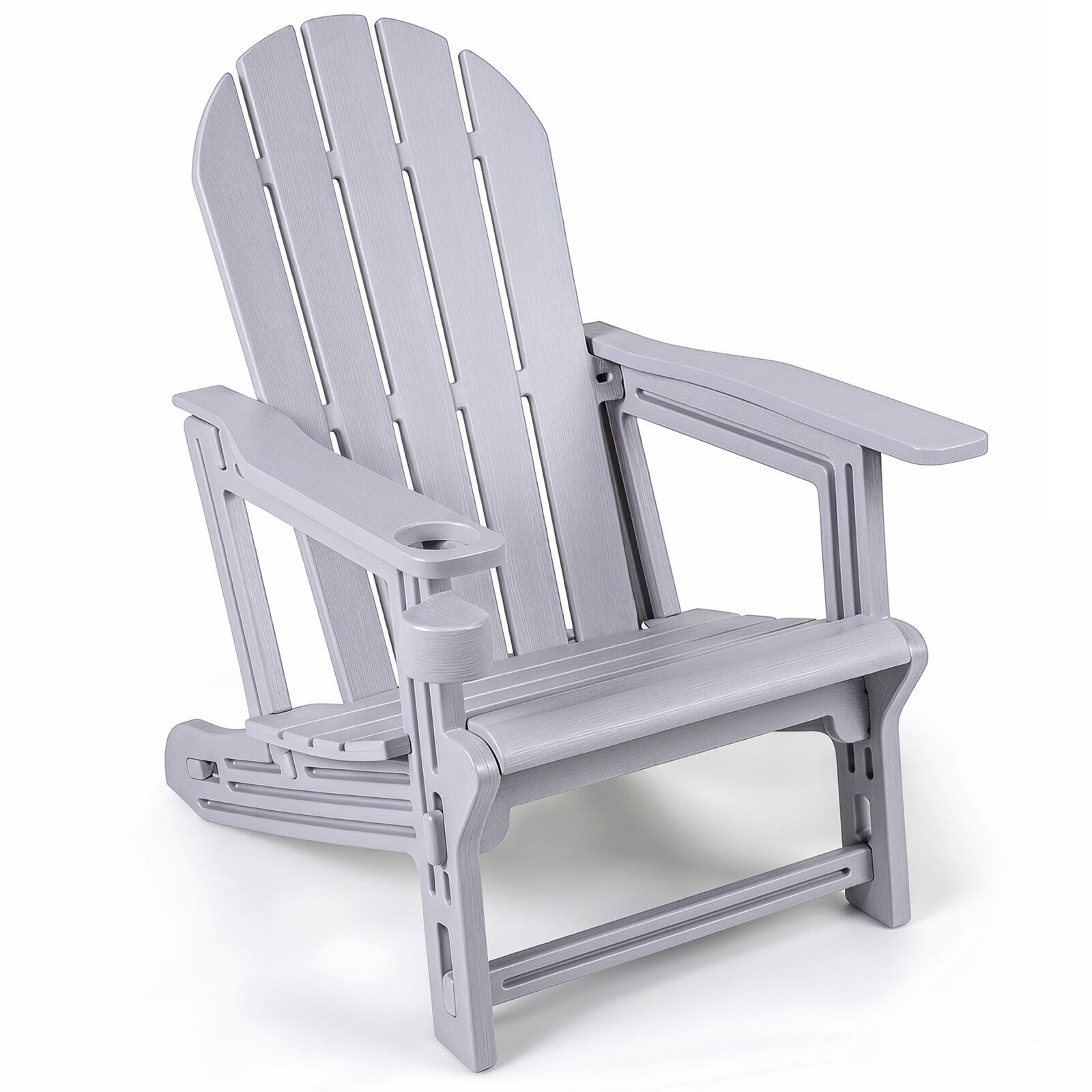 Alt View 7. Gymax - Gymax Adirondack Chair HDPE All-Weather Fire Pit Chair w/Cup Holder & Wooden Texture - Gray.