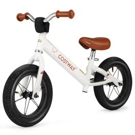 Costway - 12 Inch Toddler Balance Bike No Pedal Training Bicycle with Inflatable Rubber Tires - White