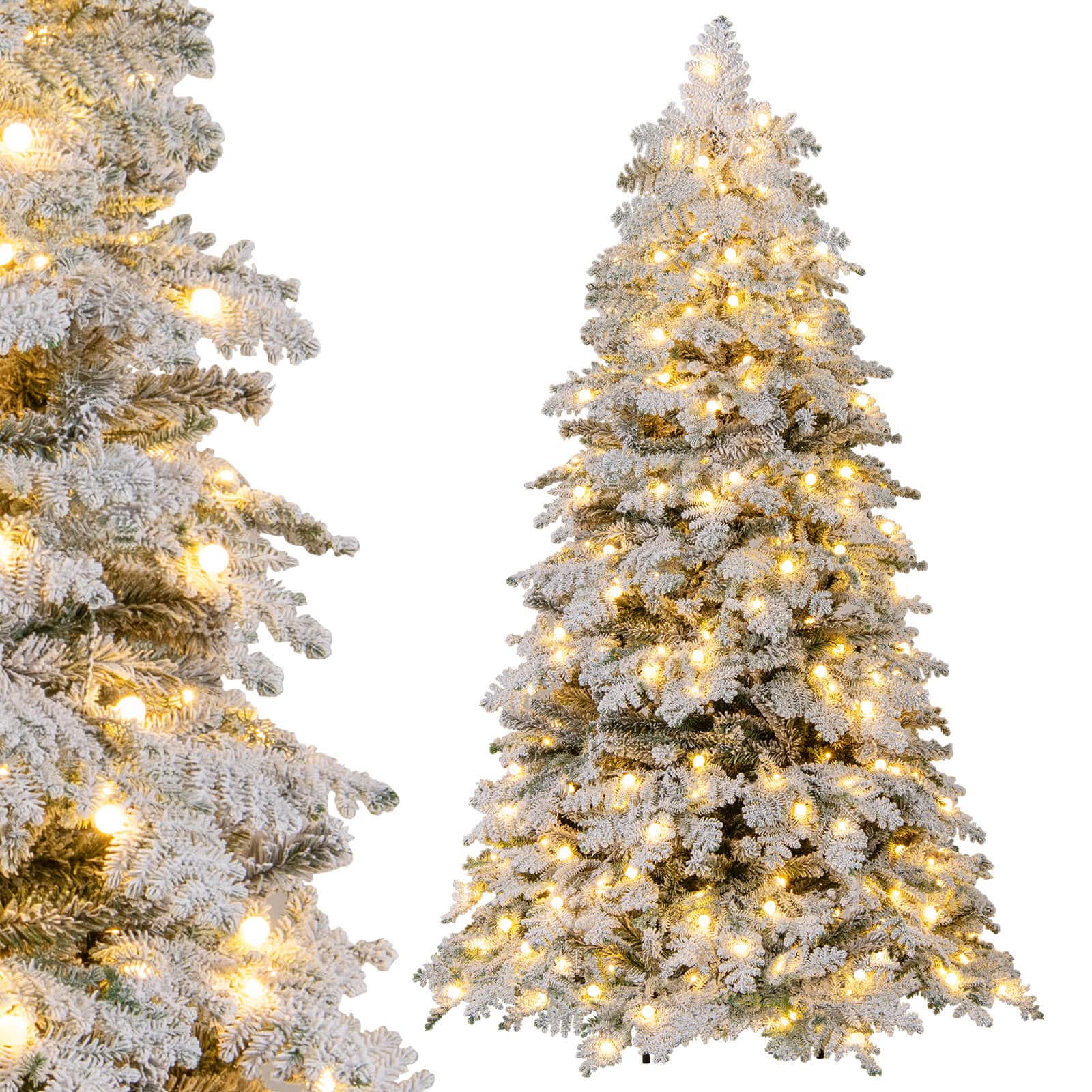 Front. Costway - Costway 6 FT Artificial Snow-flocked Christmas Tree with 130 Balls, Lights, 616 Branch Tips - Green,White.