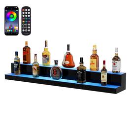 VEVOR - LED Lighted Liquor Bottle Display, 2 Tiers 48 Inch Commercial Illuminated Home Bar Shelf, 2 Steps Whiskey Rack Stand - White/Black