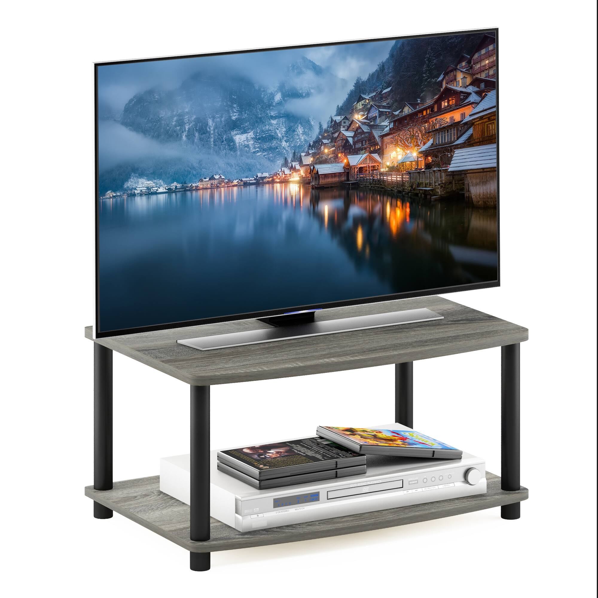 Alt View 3. Furinno - Turn-N-Tube No Tools 2-Tier Elevated TV Stands - French Oak/Black.