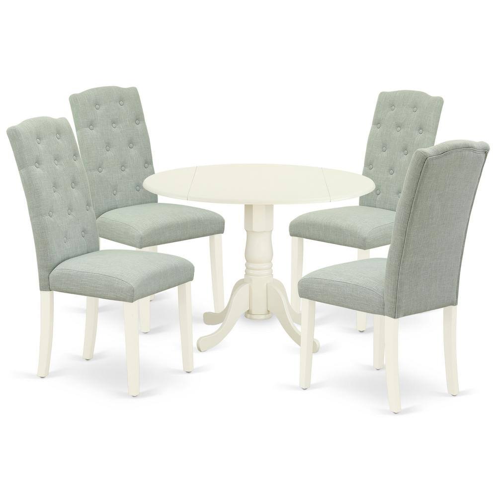 Back. East West Furniture - Dining Room Set Linen White - Brown.