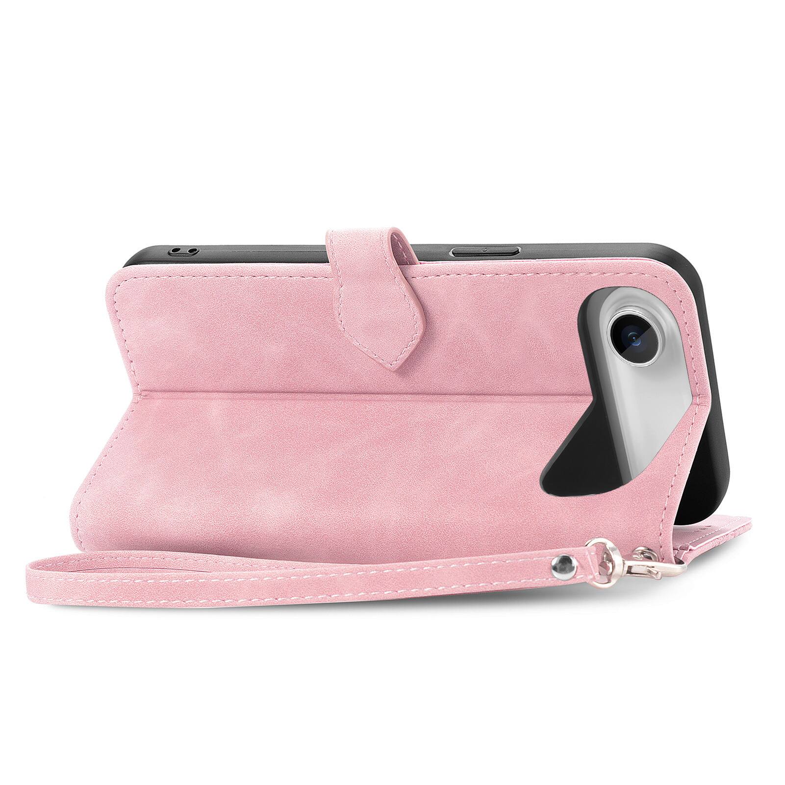 Left. Dteck - for Apple iPhone Air 2025 Wallet Case,Folio Shockproof PU Leather Card Holder Cover with Zipper Pocket & Wrist Strap - Pink.