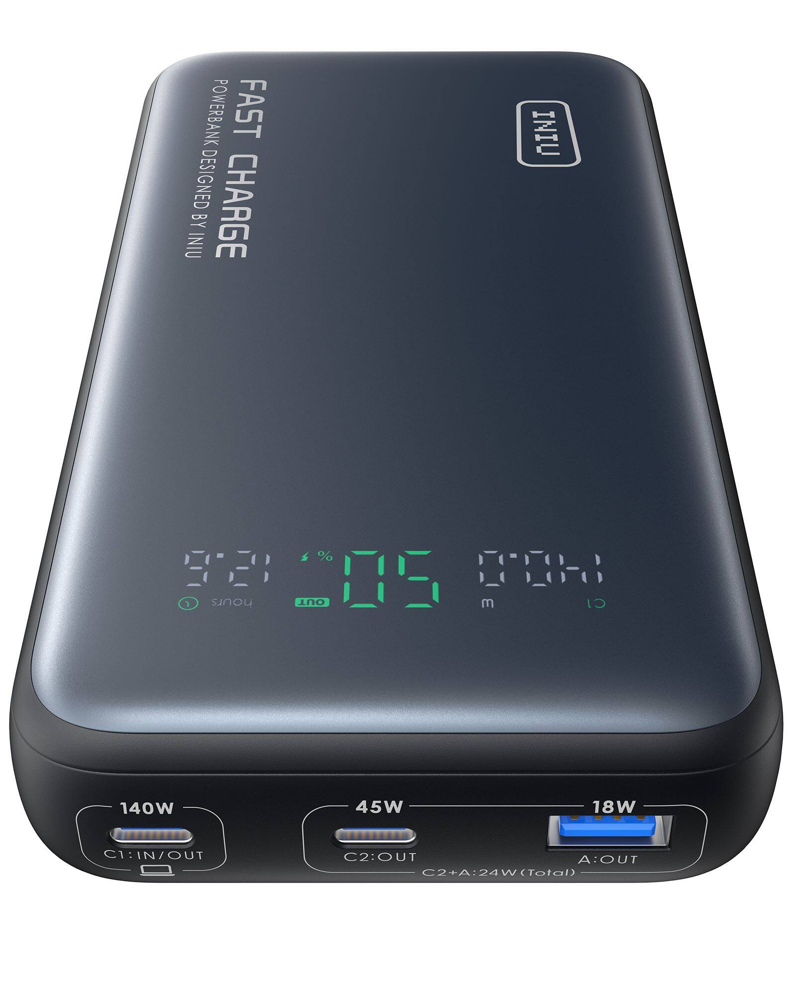 INIU - 140W Power Bank 25000mAh Fast Charging Portable Charger for Laptops, iPads, Tablets, iPhones, Samsung, etc - Black