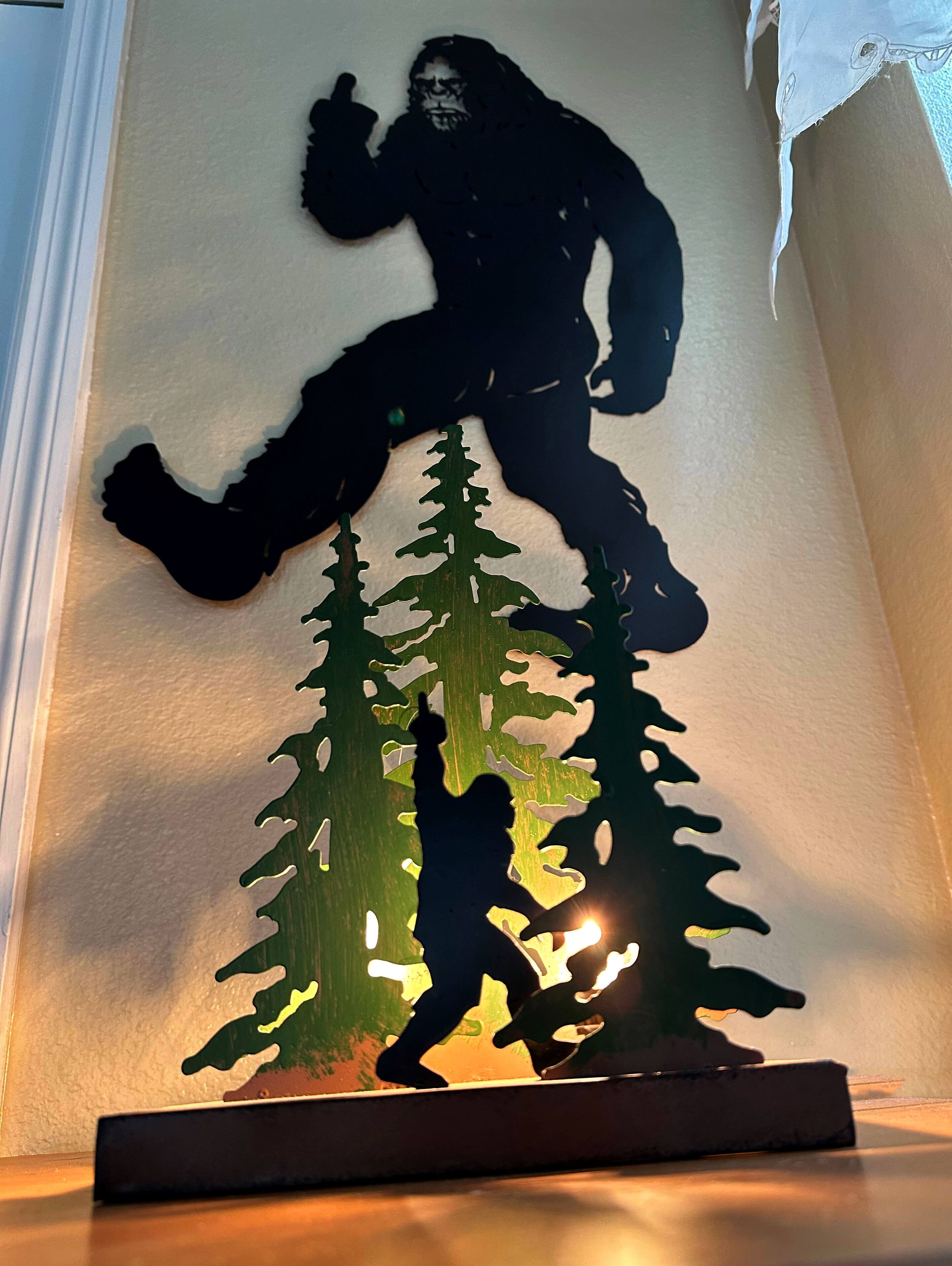 Alt View 4. Zeckos - Rustic Metal Rude Bigfoot In Forest Accent Lamp Decorative Sasquatch Home Decor - Multicolored.