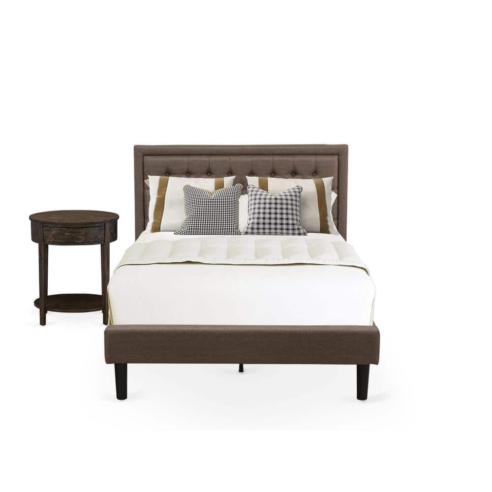 East West Furniture - KD18F-1HI07 2 Piece Full Bedroom Set - Bed Frame Headboard with 1 Wood Nightstand - Black Finish Legs - Brown