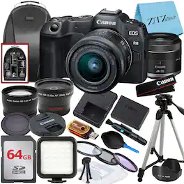 Canon - EOS R8 Mirrorless Camera with 24-50 Lens + 64GB Card + Flash + ZeeTech Bundle (International Version) - Black