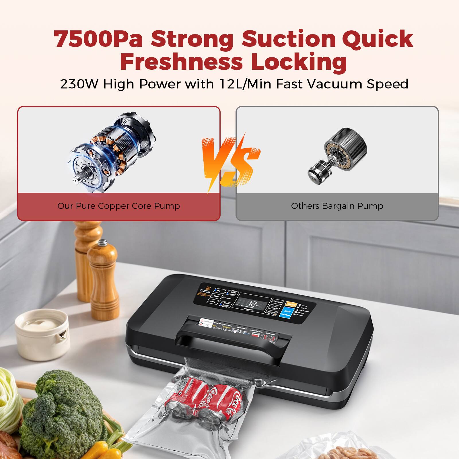 Teendow Automatic Vacuum Sealer Machine, 95KPa for Wet & Dry Food