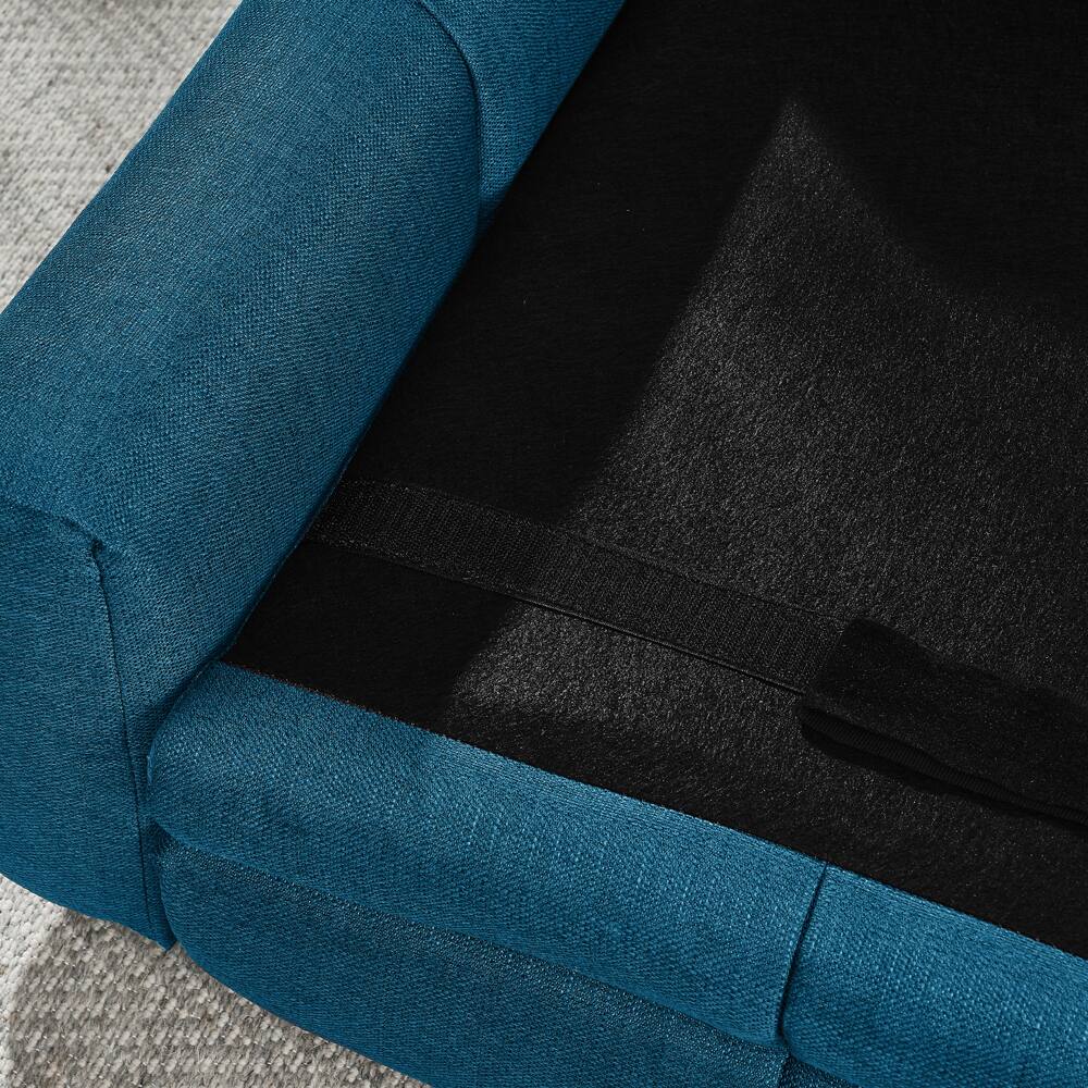 Back. Siljoy - Dark Blue Linen Pet Sofa for Big Dogs, Elevated Dog Bed with Armrests & Back Support - Dark Blue.