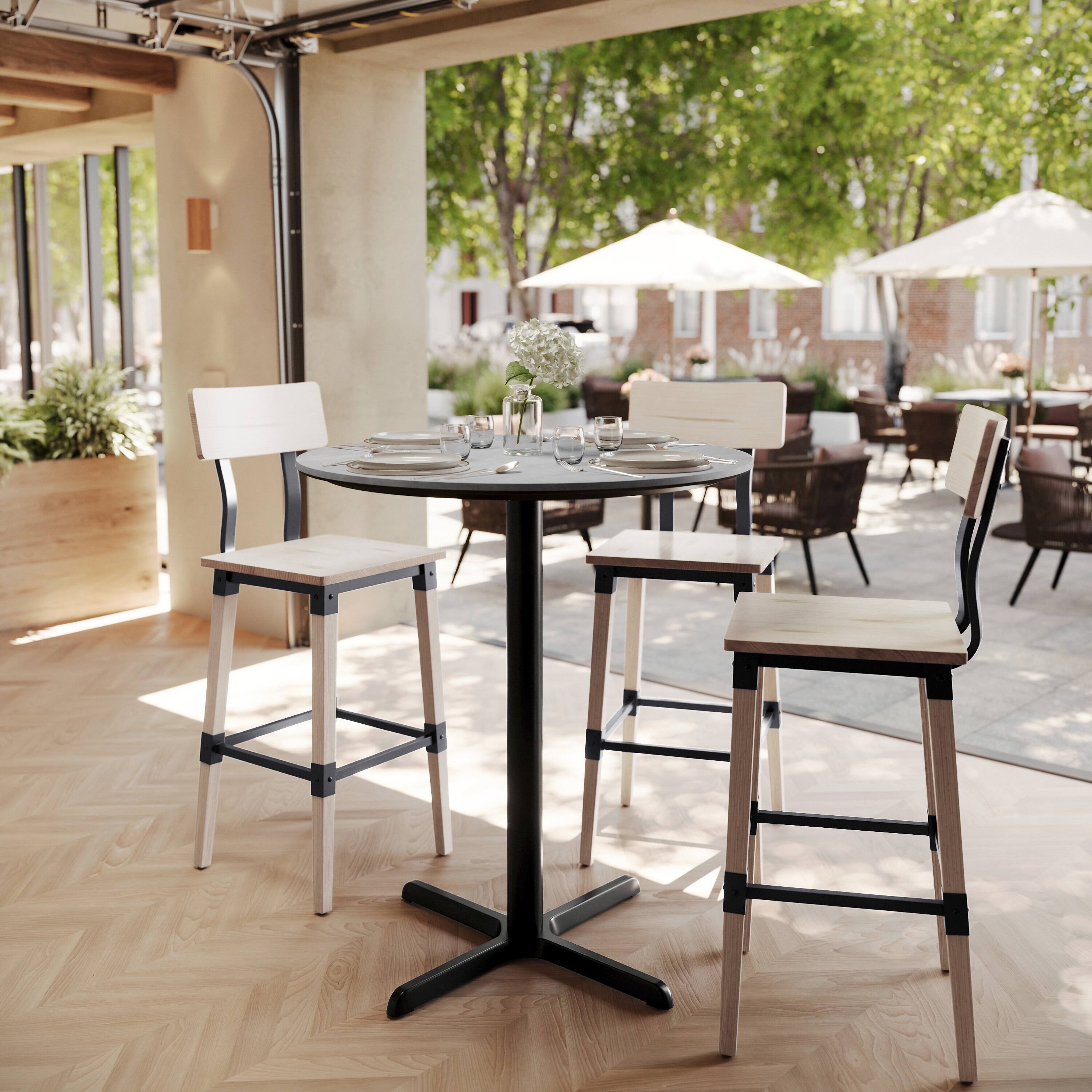 Alt View 1. Emma + Oliver - PureShield Tabletop with Seam-Free Surface Innovation and Bar Height Base - Gray Faux Concrete/Black Base.