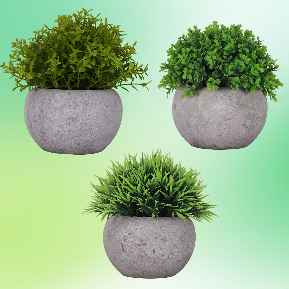 Front. Oumilen - 3PCS Mini Potted Fake Plants, Small Decorative Potted Artificial Plants.