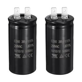 Unique Bargains - 2pcs CD60 Run Capacitor 200uF 250VAC 50/60Hz Motor Start for Washing Machine Air Compressor - Black