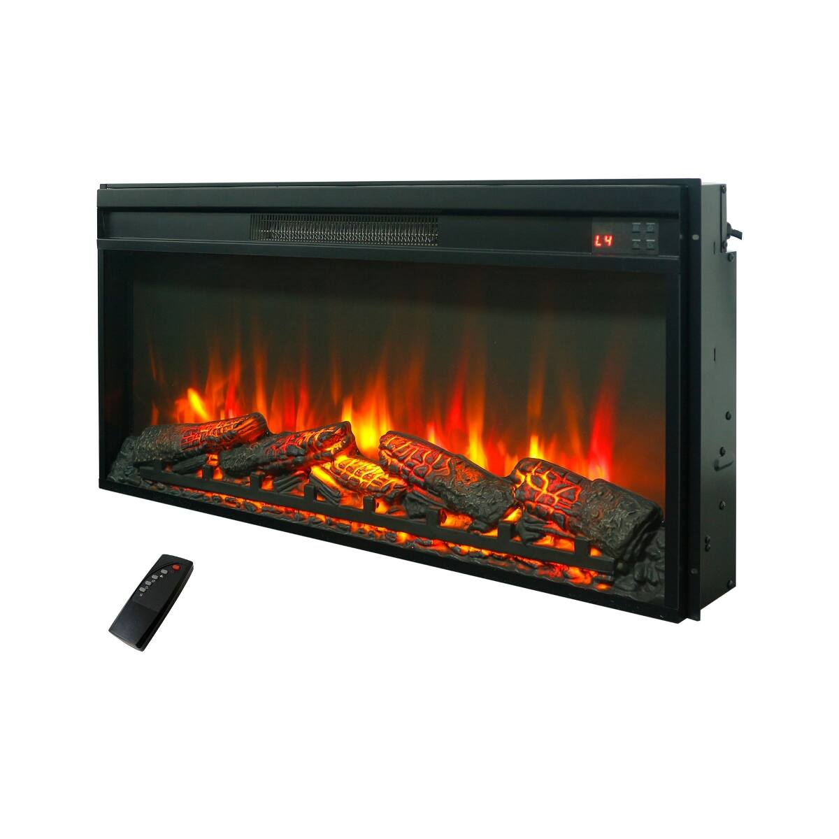Front. Loheer - Loheer 36 inch electric fireplace insert ultra thin heater with log set - Antique Black.