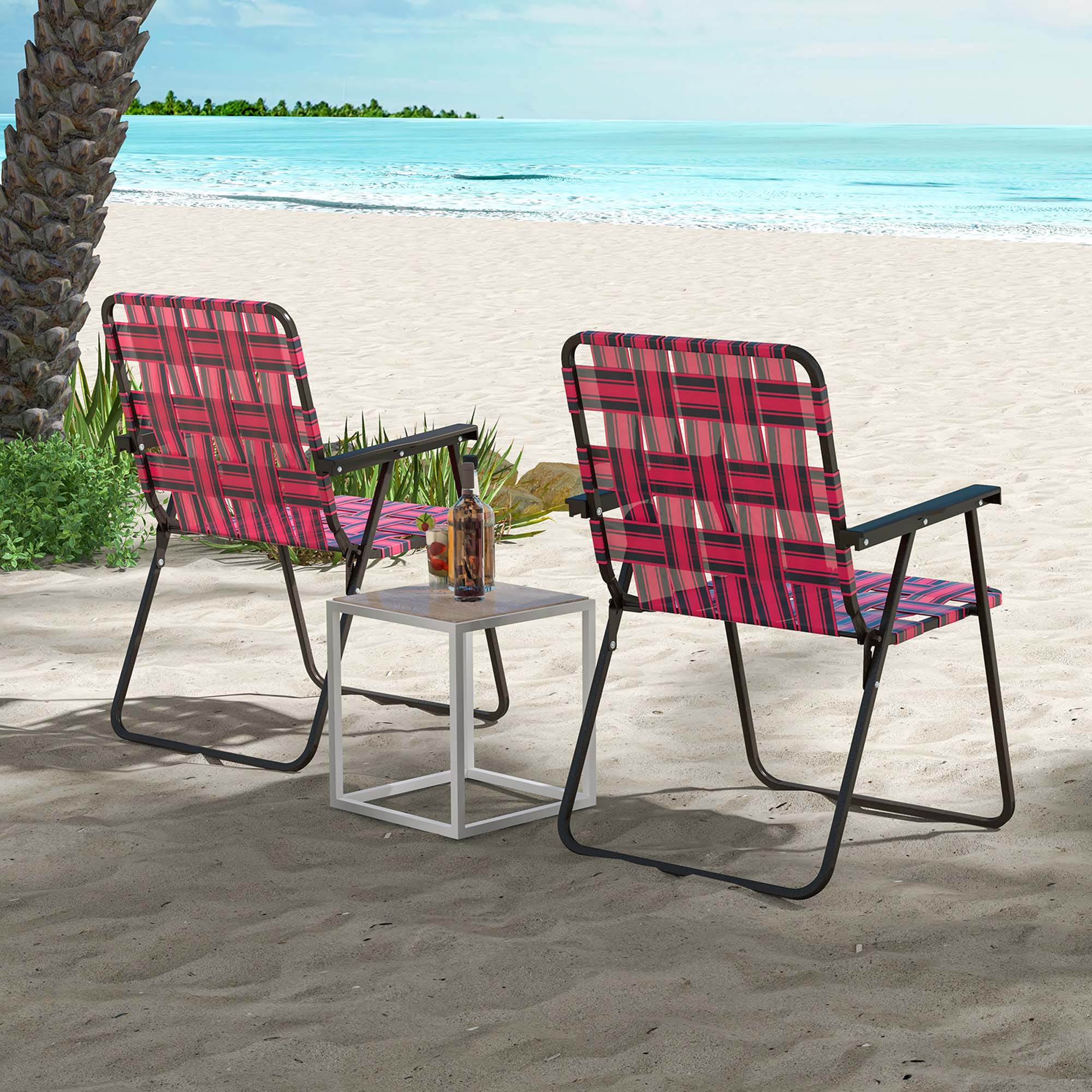 Alt View 3. Costway - Costway 4PCS Folding Beach Chair Camping Lawn Webbing Chair Lightweight 1 Position - Red.