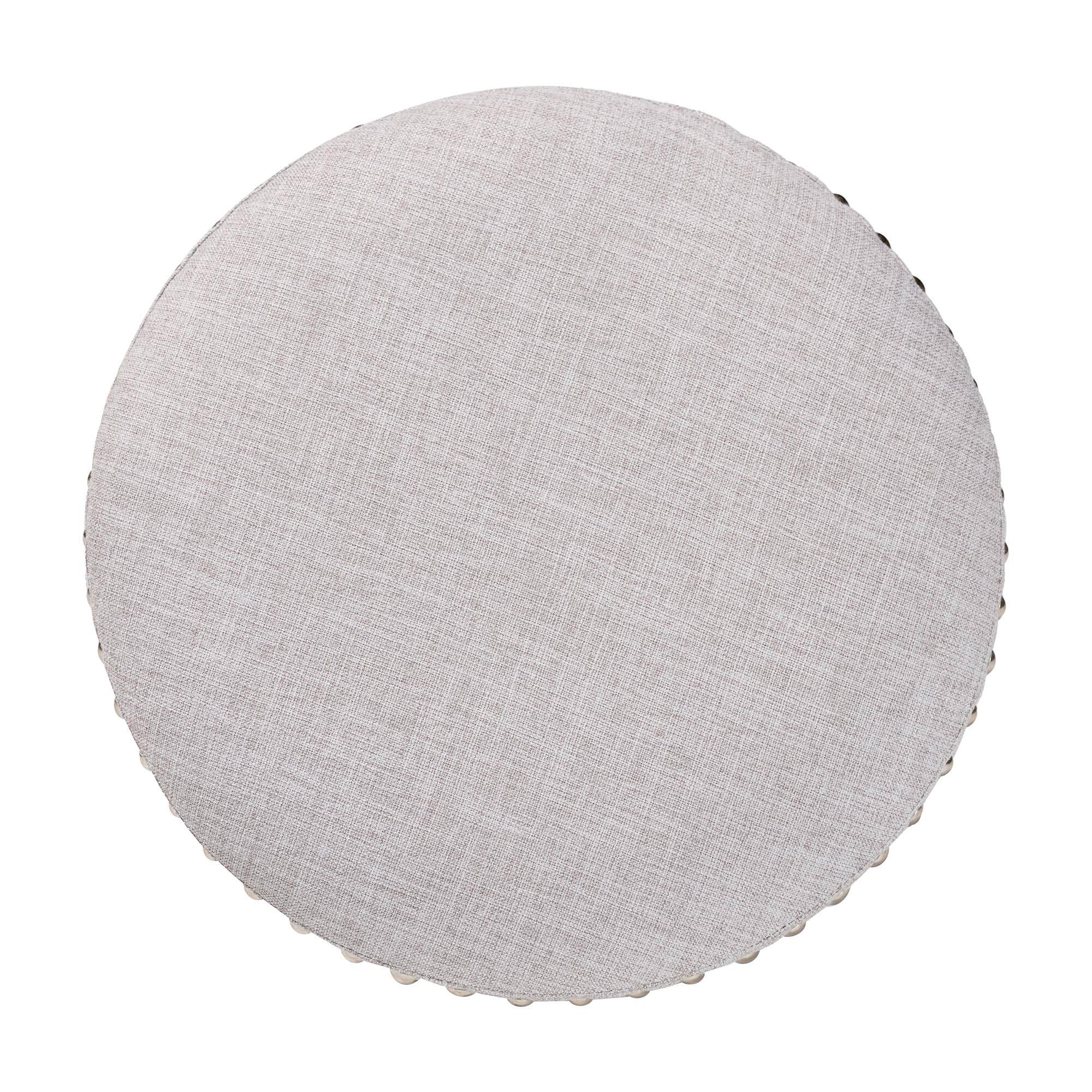 Back. Baxton Studio - Rosine Modern and Contemporary Fabric Upholstered Nail Trim Ottoman - Light Grey.