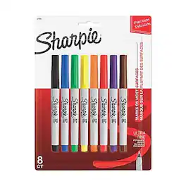 Sharpie - Permanent Markers, Ultra Fine Tip, 8/Pack - Assorted