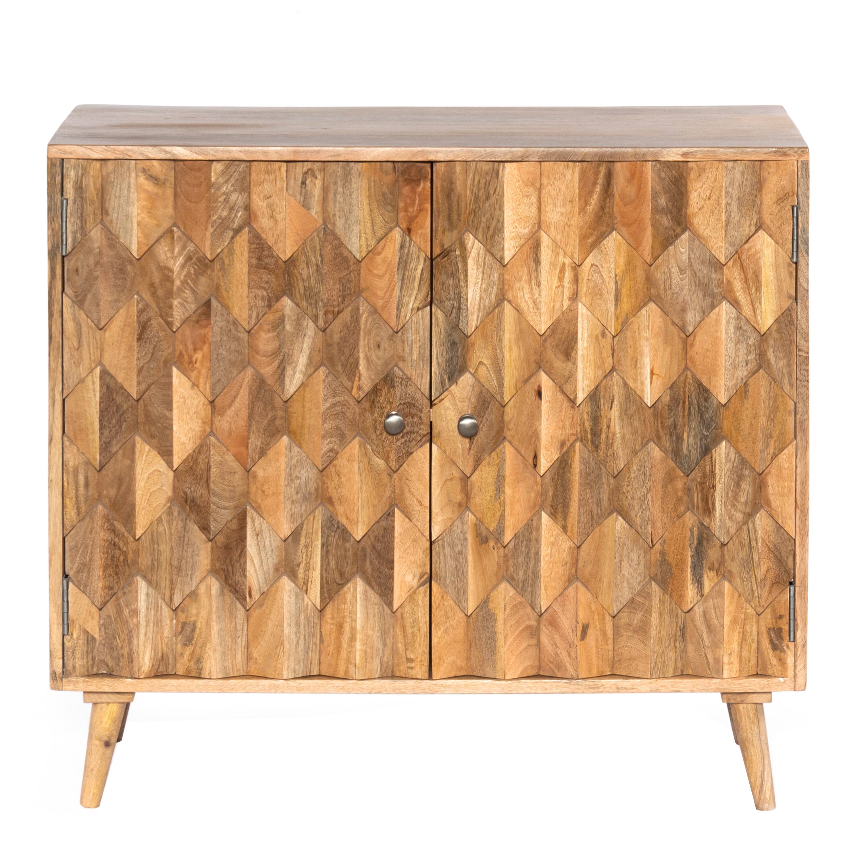 Manhattan Lane - 36 Inch Handcrafted Accent Cabinet, 2 Honeycomb Inlaid Doors, Mango Wood - Brown
