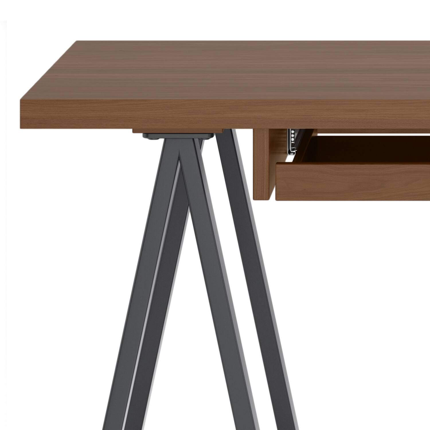 Alt View 15. Simpli Home - Sawhorse industrial 50 inch wide solid walnut wood and metal small desk - Walnut.