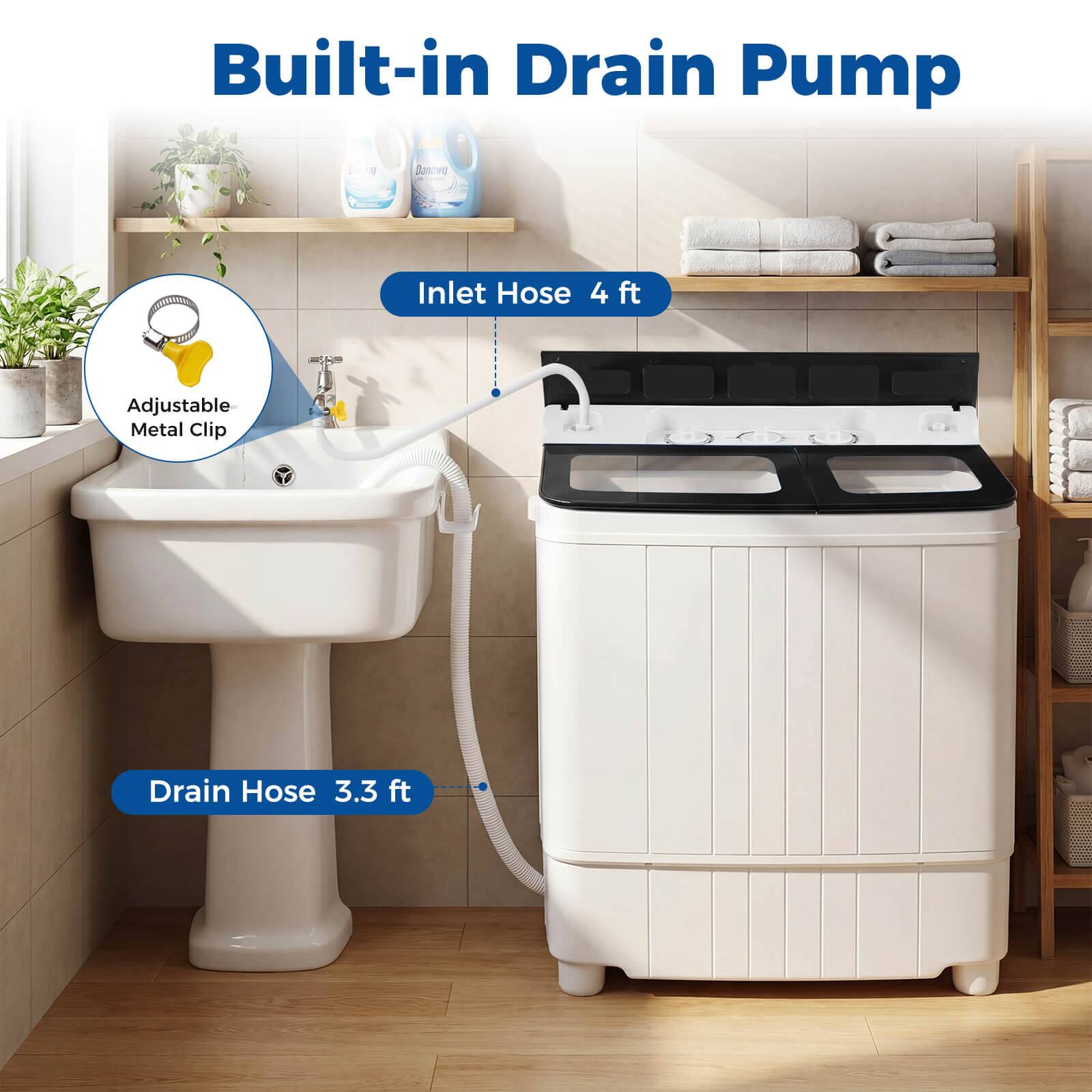 Built-in Drain Pump  
Inlet Hose 4 ft  
Adjustable Metal Clip  
Drain Hose 3.3 ft