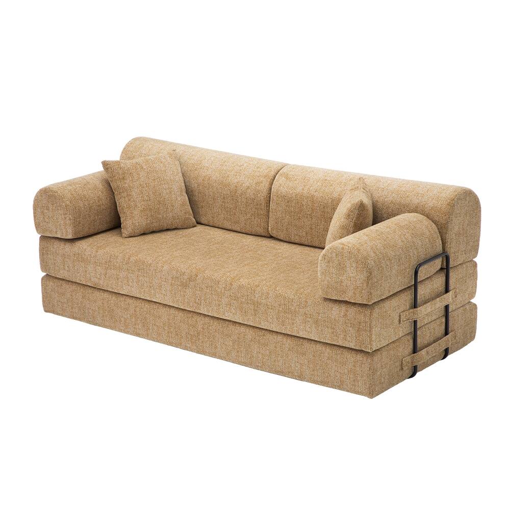 Back. Loheer - Loheer Convertible Sleeper Sofa Bed 4-in-1 Boucle Floor Couch Folding Mattress Sofa for Small Space Ochre - Ochre.