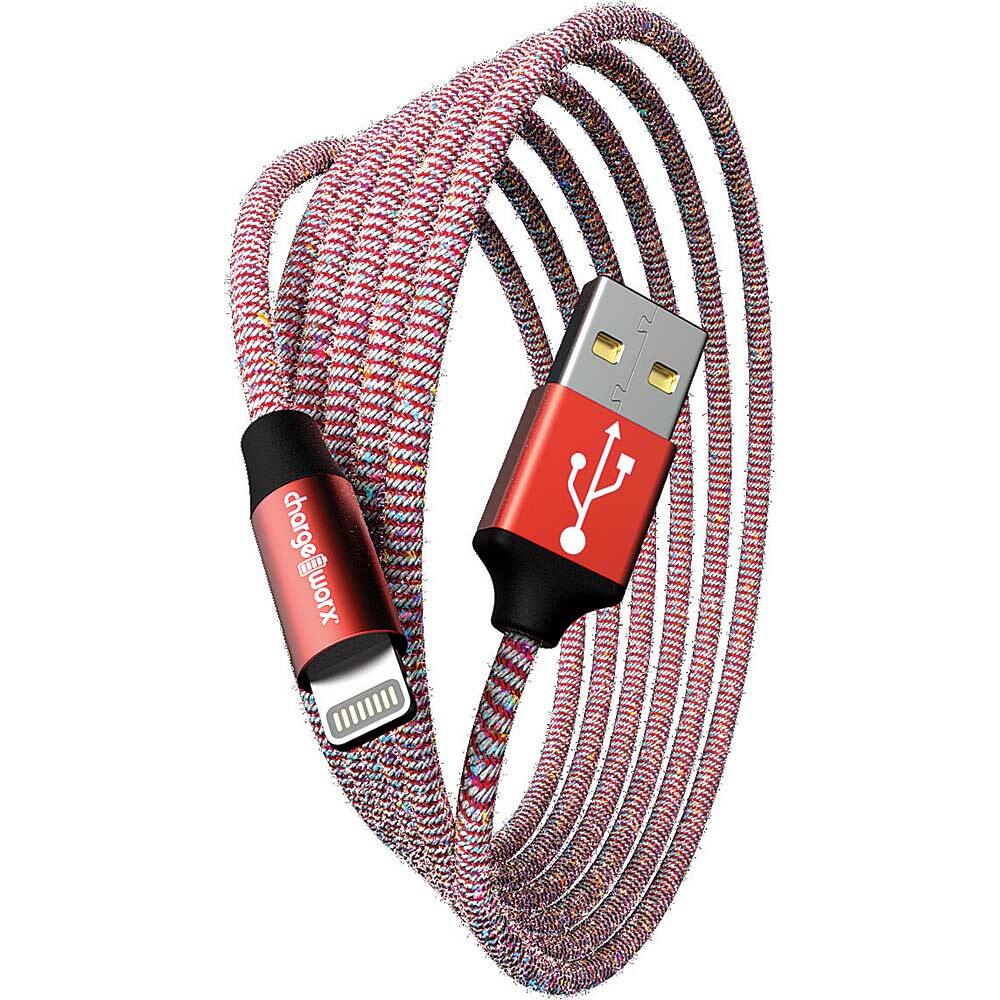Chargeworx - 6' FlexKnit Lightning Cable - Red/White - Front_Zoom