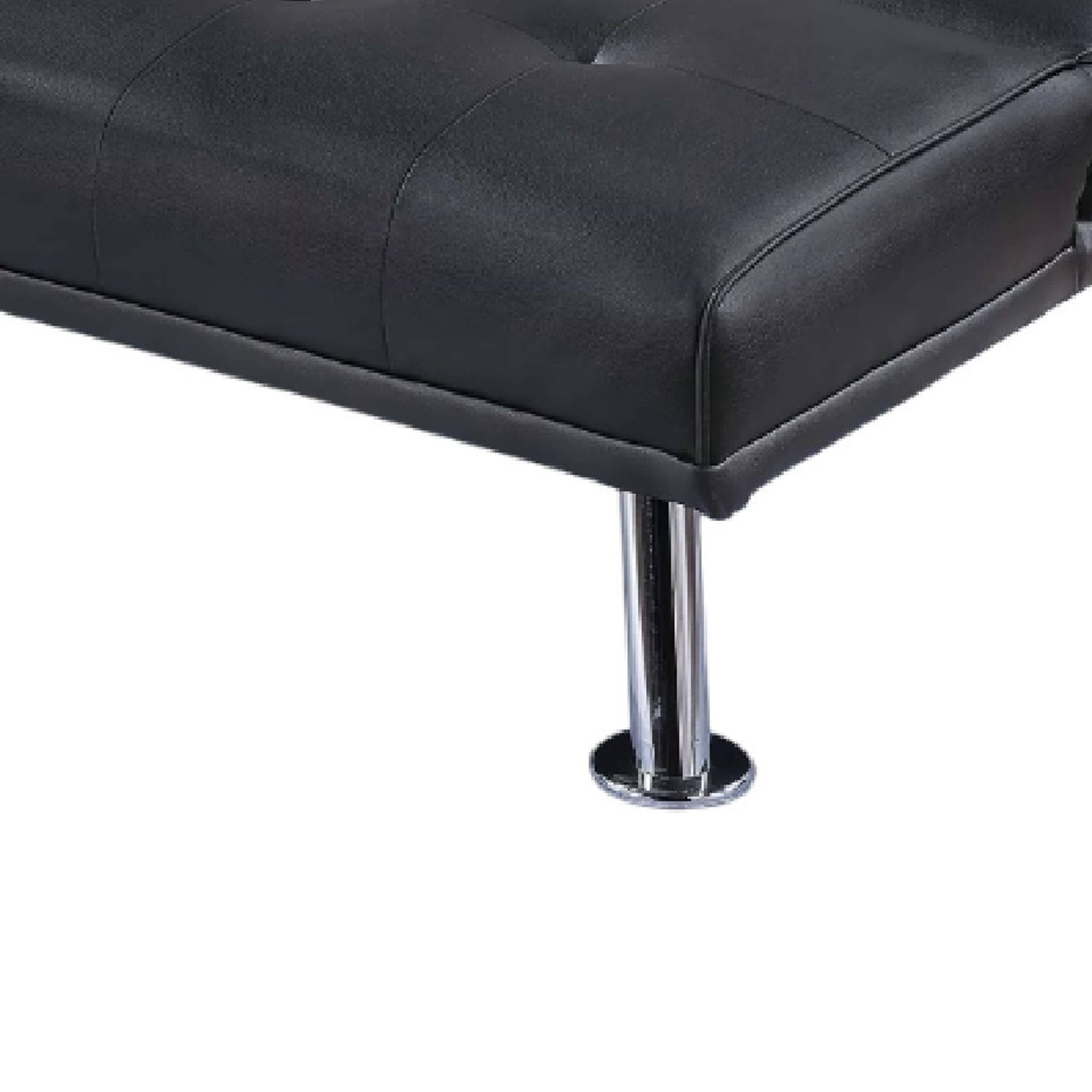 Alt View 3. Manhattan Lane - Gary Convertible Sofa with Fold-Down Table, Metal, Faux Leather - Black, Chrome.