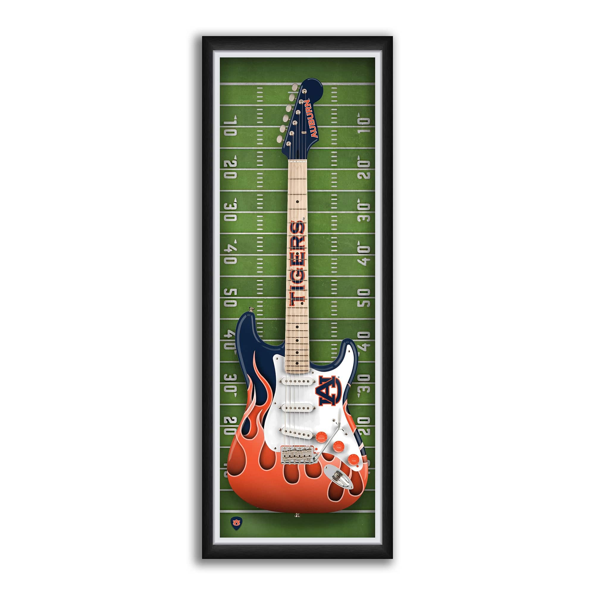 Sporticulture - Auburn Tigers 14" x 37" Electric Guitar Framed Art Print - Red