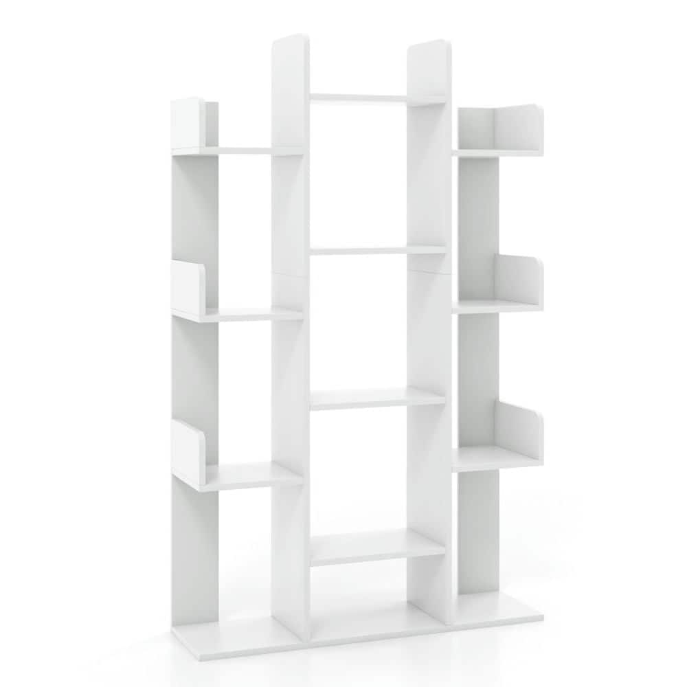 Kadyn - Bookshelf, Open Bookcase Book Shelf,Storage Shelf Unit Plant Stand,Tree-Shaped Bookshelf with 13 Compartments - White