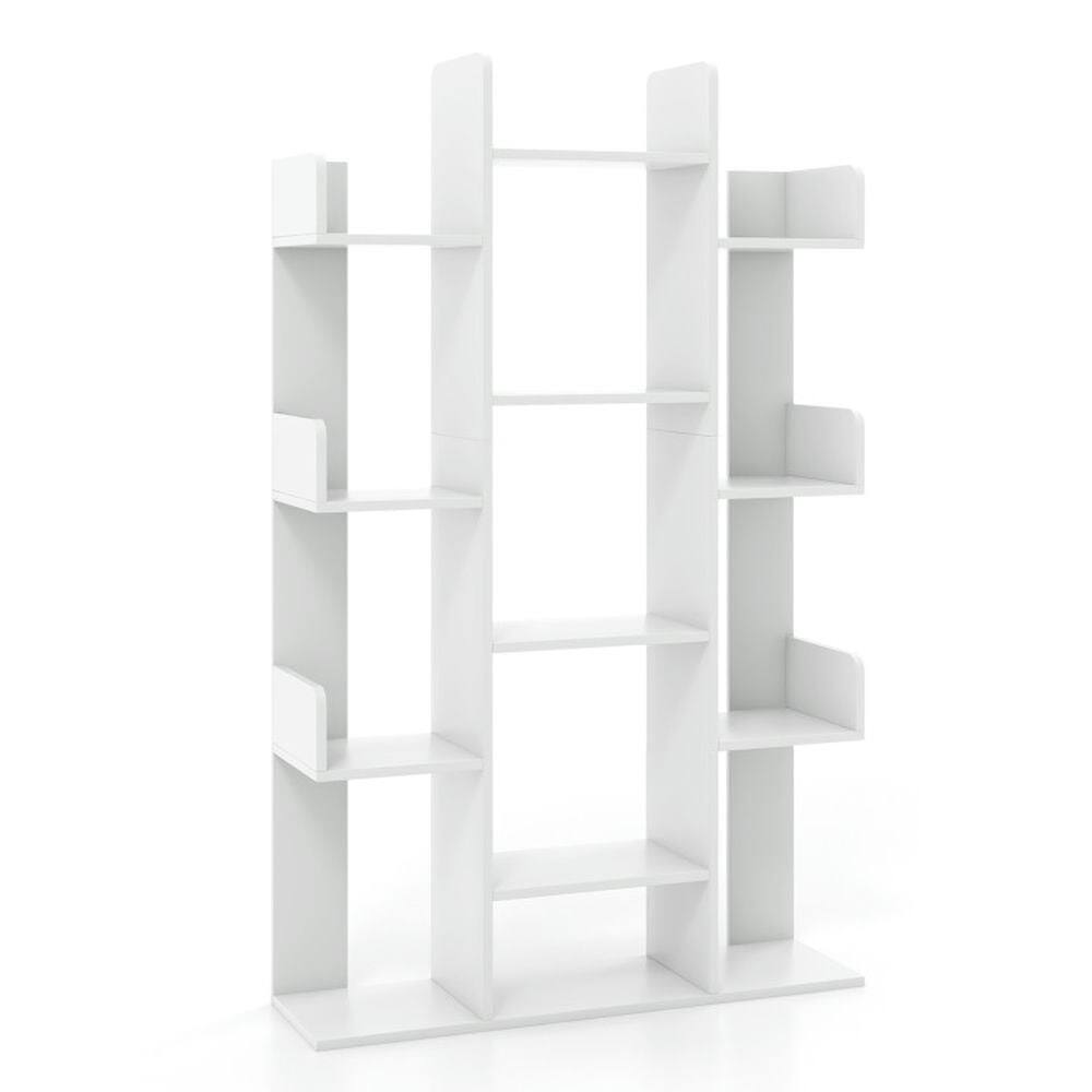 Front. Kadyn - Bookshelf, Open Bookcase Book Shelf,Storage Shelf Unit Plant Stand,Tree-Shaped Bookshelf with 13 Compartments-White - White.