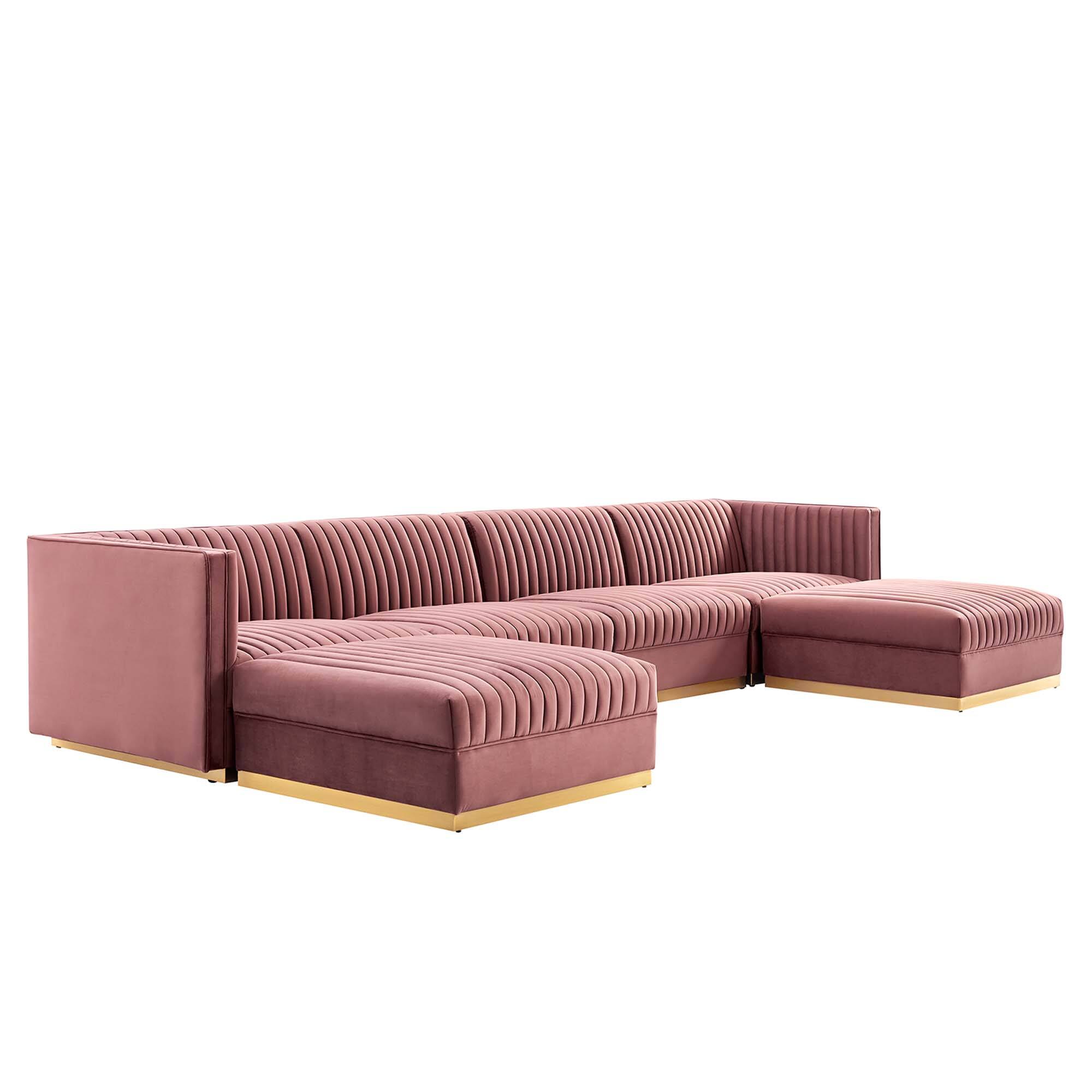 Left. Modway - Sanguine 6-Piece Channel Tufted Performance Velvet Modular Sectional Sofa by Modway - Red.