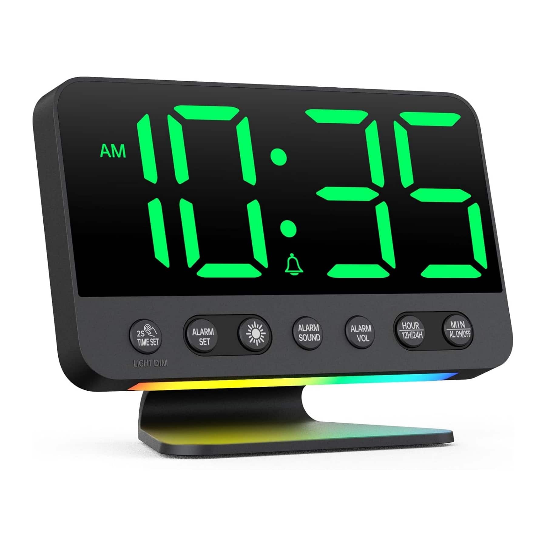 Dazzed Corner - Digital Alarm Clock with Large Numbers, 5 Brightness Levels & 8 Night Lights - Black