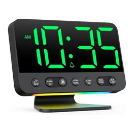 Dazzed Corner - Digital Alarm Clock with Large Numbers, 5 Brightness Levels & 8 Night Lights - Black